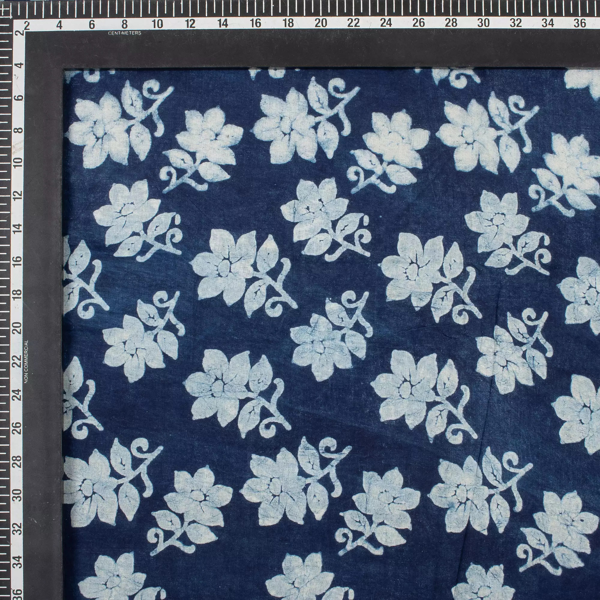 Indigo Blue Floral Hand Block Printed Cotton Fabric Material - Image 3