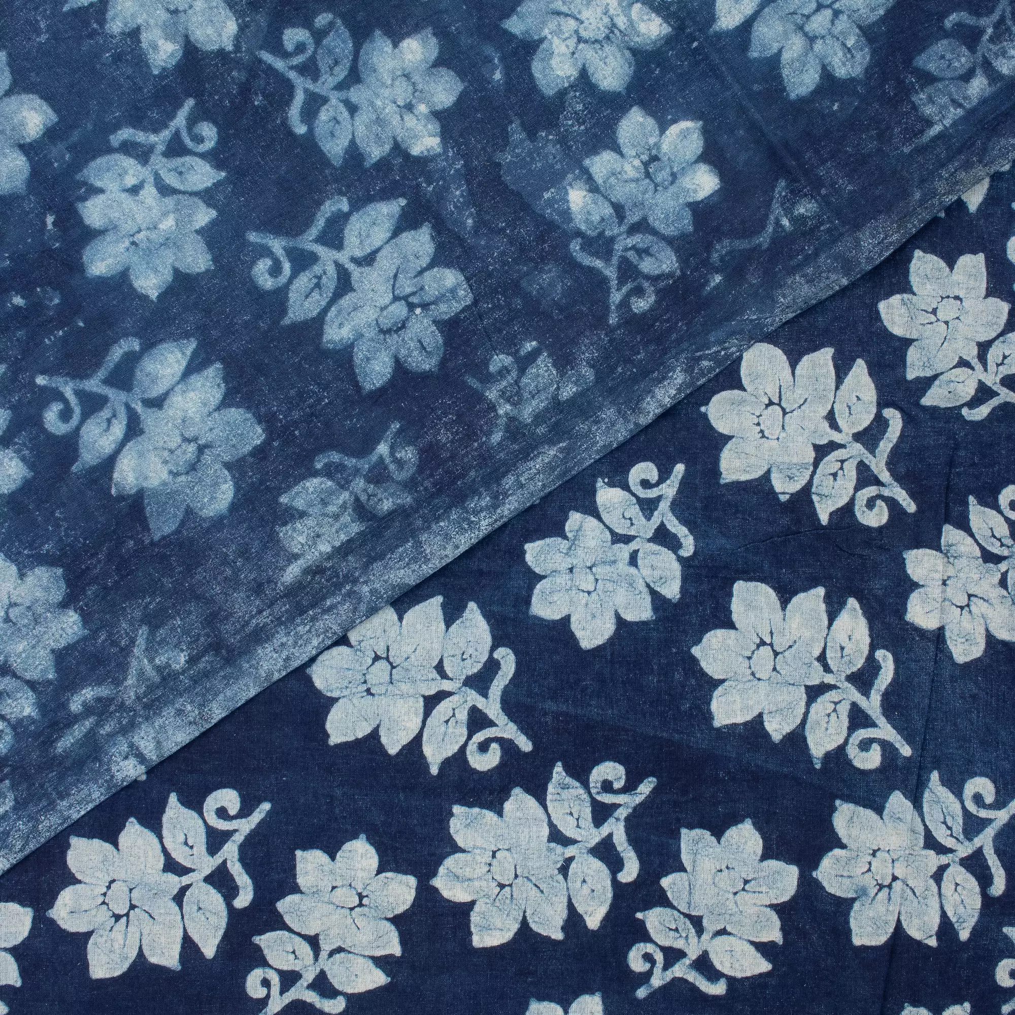 Indigo Blue Floral Hand Block Printed Cotton Fabric Material - Image 4