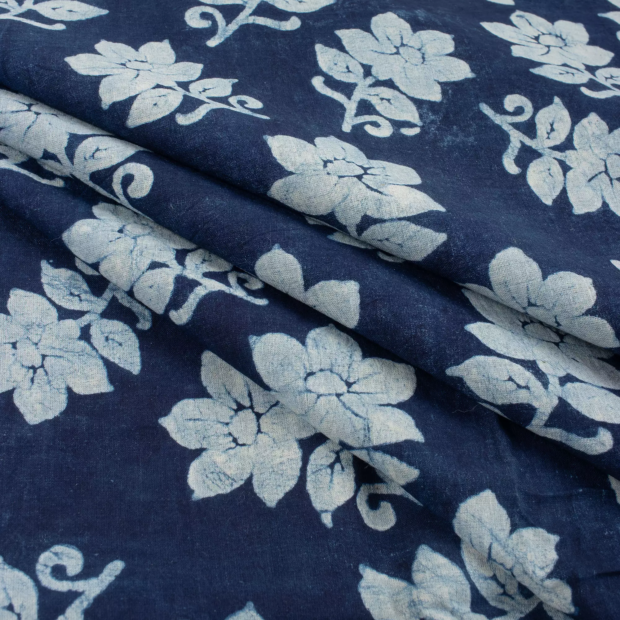 Indigo Blue Floral Hand Block Printed Cotton Fabric Material - Image 5