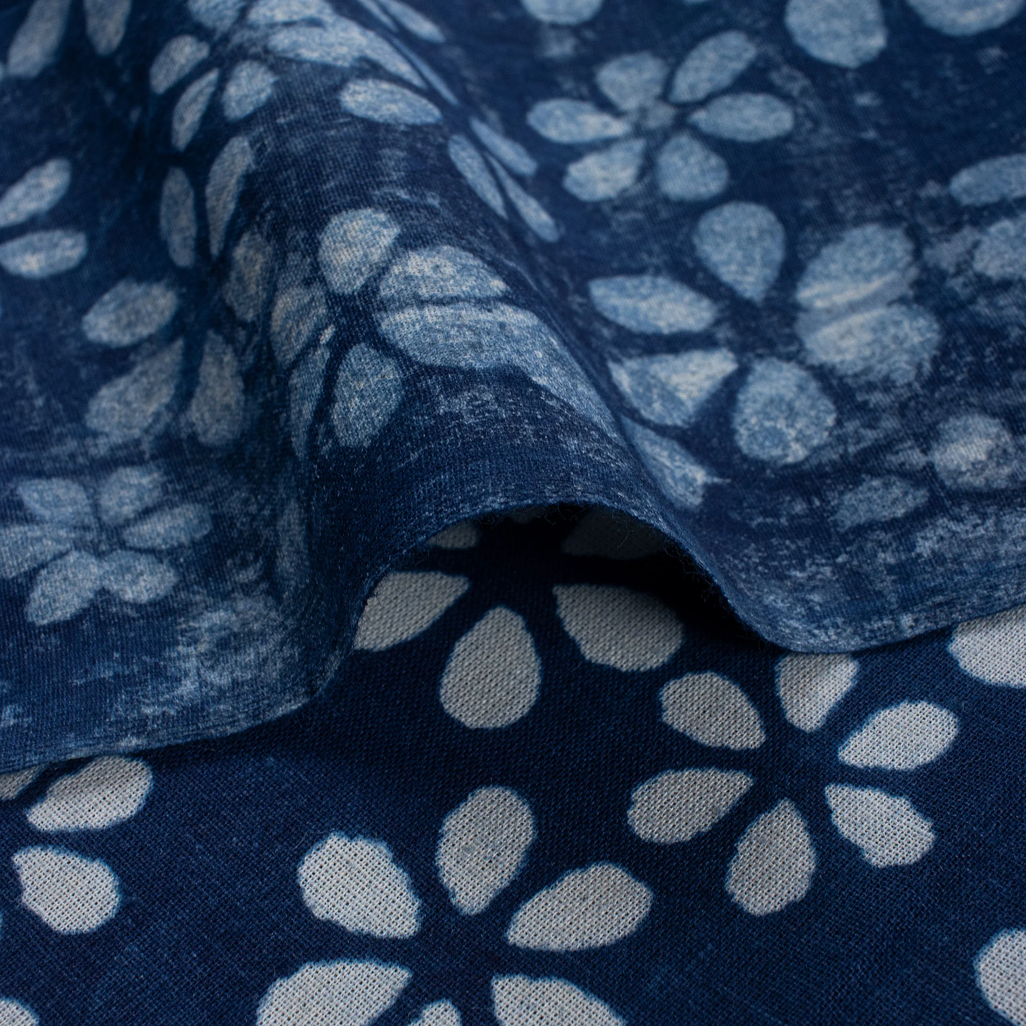 Indigo Blue Floral Hand Block Printed Fabric by Yard - Image 2