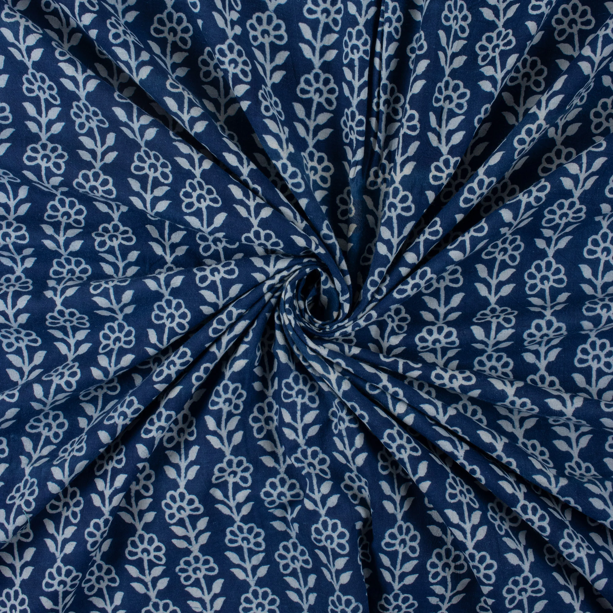 Indigo Blue Floral Printed Women's Clothing Fabric - Image 3