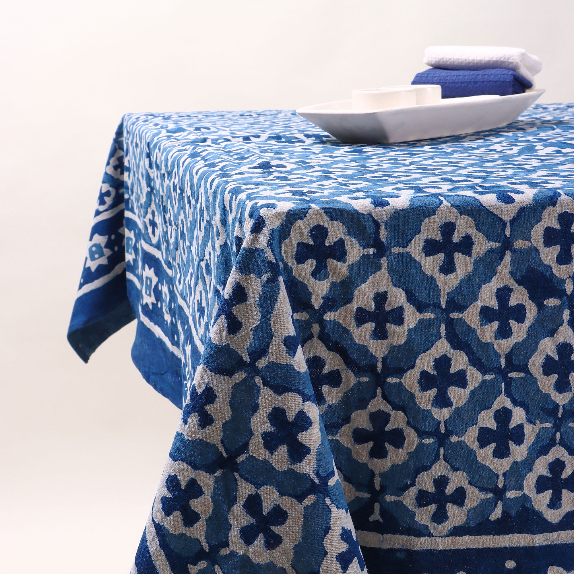 Indigo Blue Hand Block Printed Dinner Tablecloth - Image 5