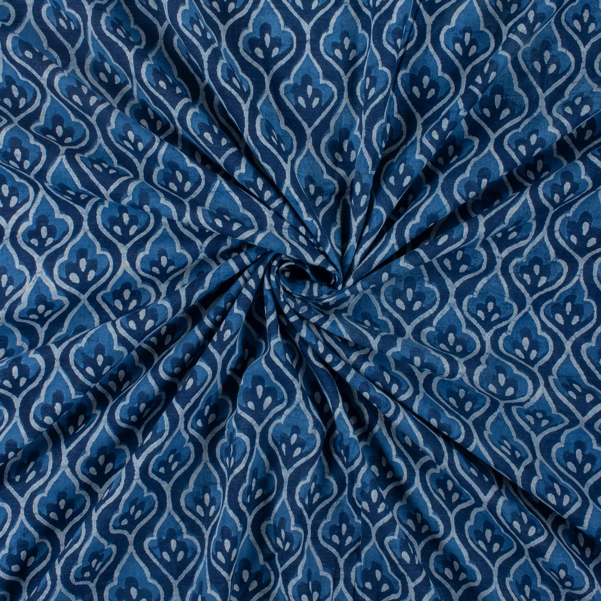 Indigo Blue Leaf Hand Block Printed Fabric - Image 2
