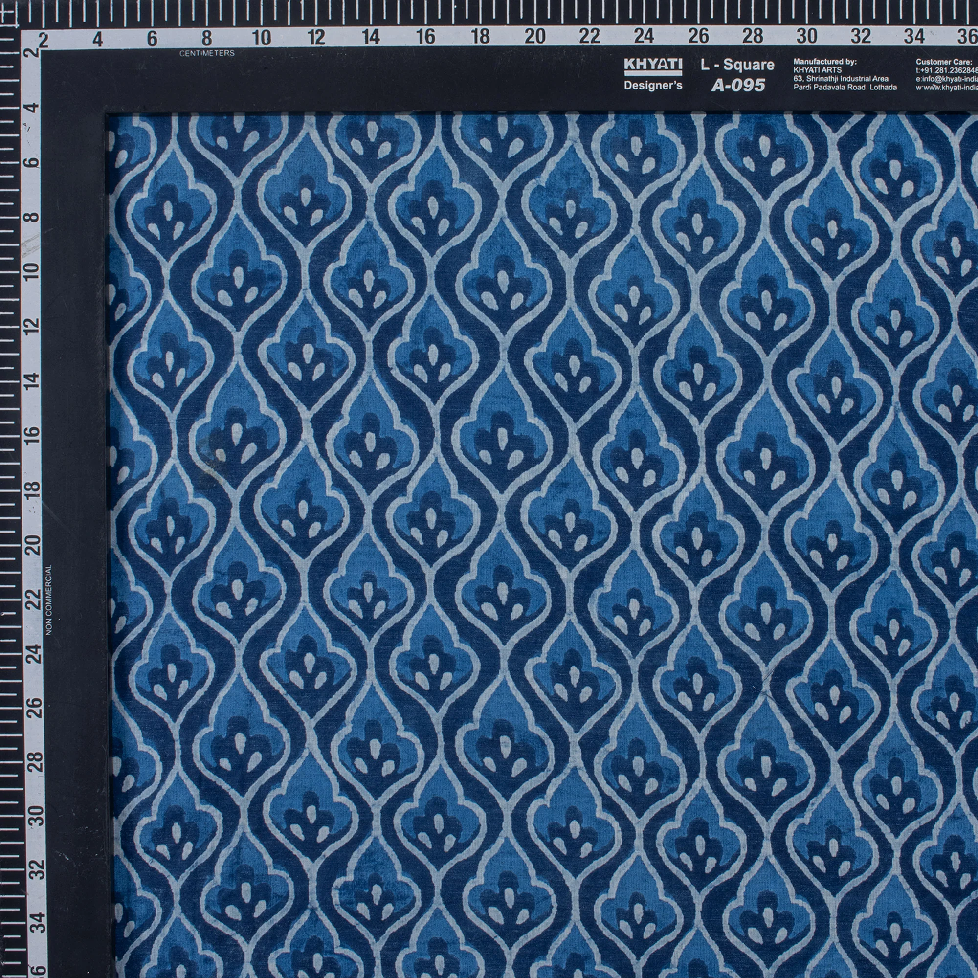 Indigo Blue Leaf Hand Block Printed Fabric - Image 3