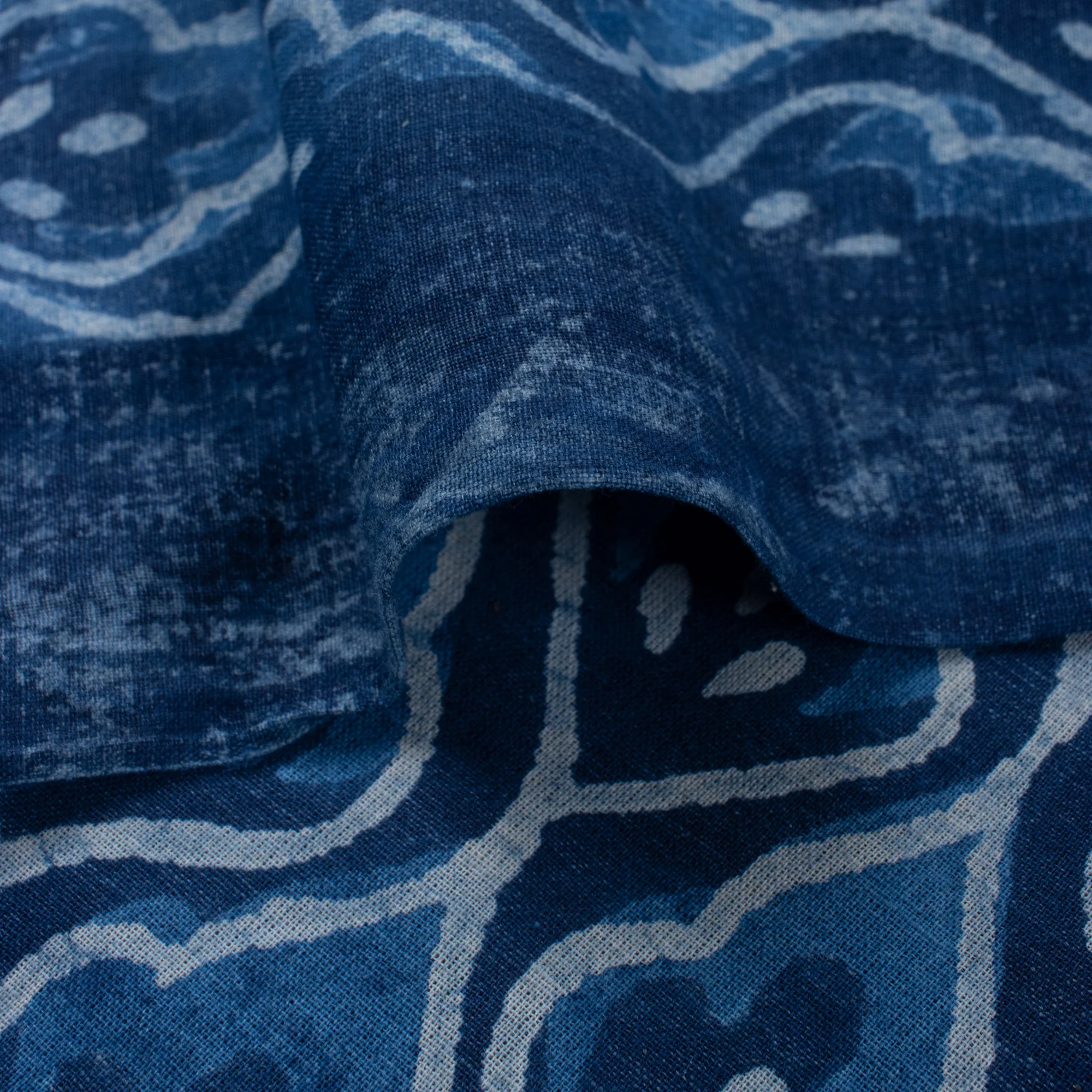 Indigo Blue Leaf Hand Block Printed Fabric - Image 4