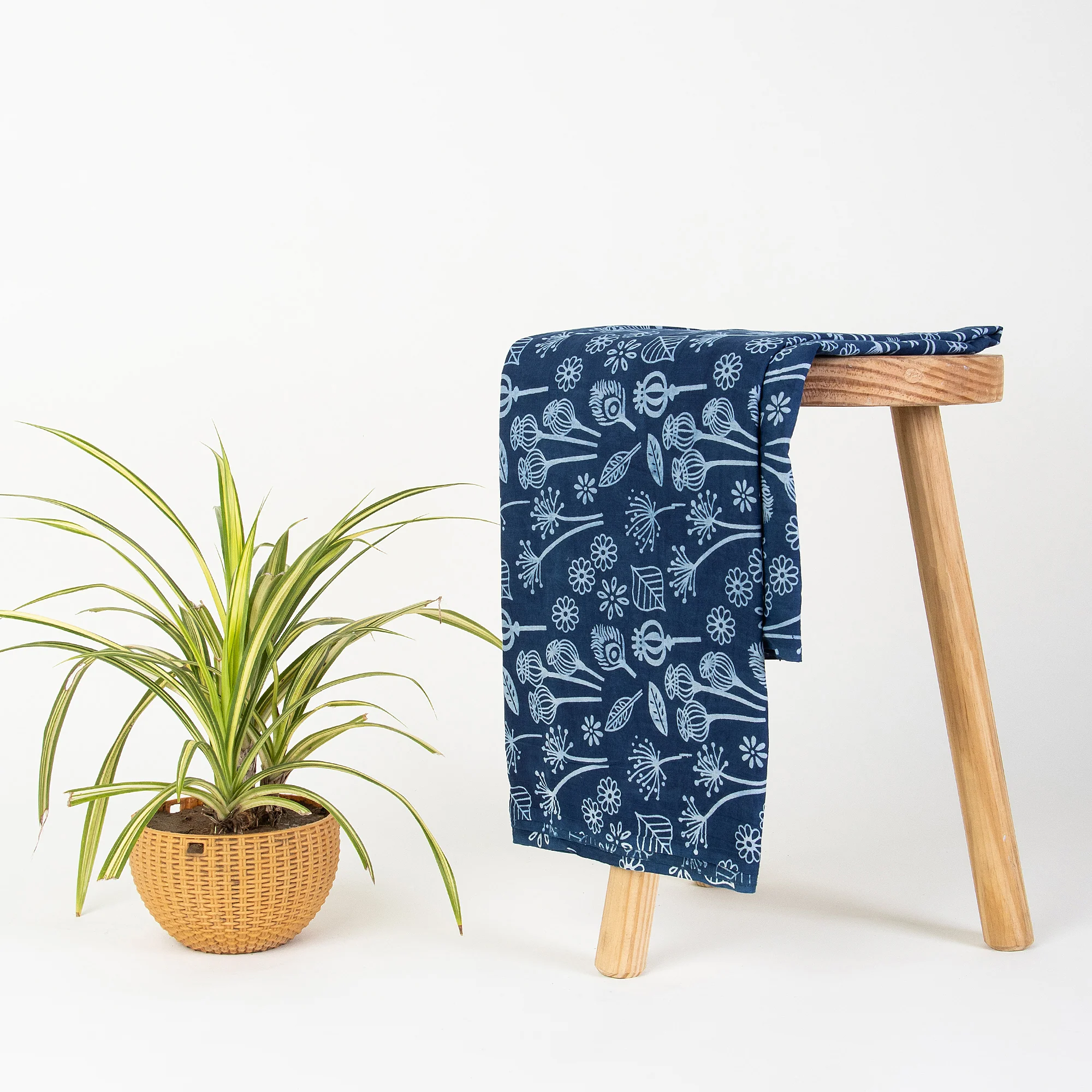 Indigo Blue Handcrafted Pure Cotton Floral Fabrics for Kaftan - Image 3