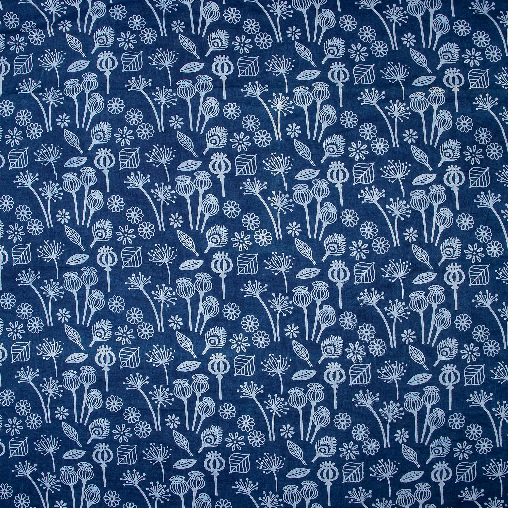 Indigo Blue Handcrafted Pure Cotton Floral Fabrics for Kaftan - Image 4