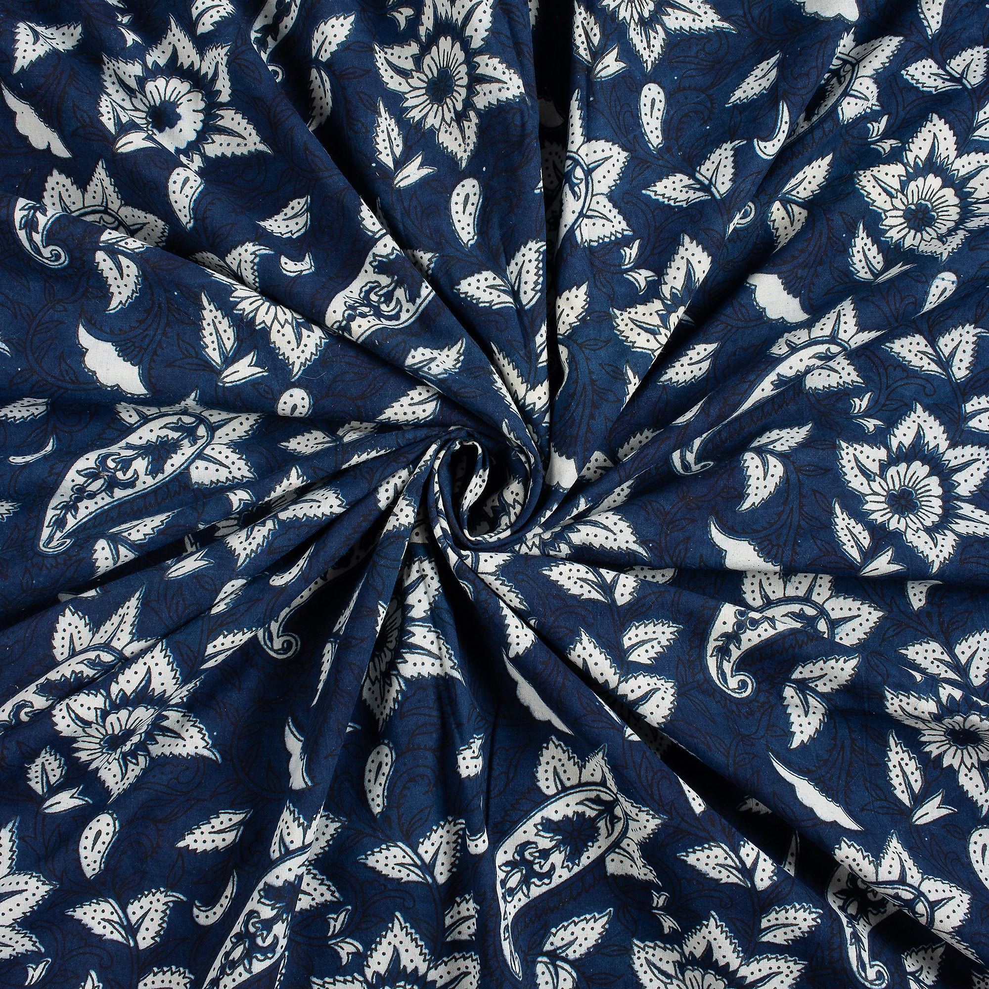 Indigo Blue Paisley Cotton Women's Clothing Fabric - Image 3