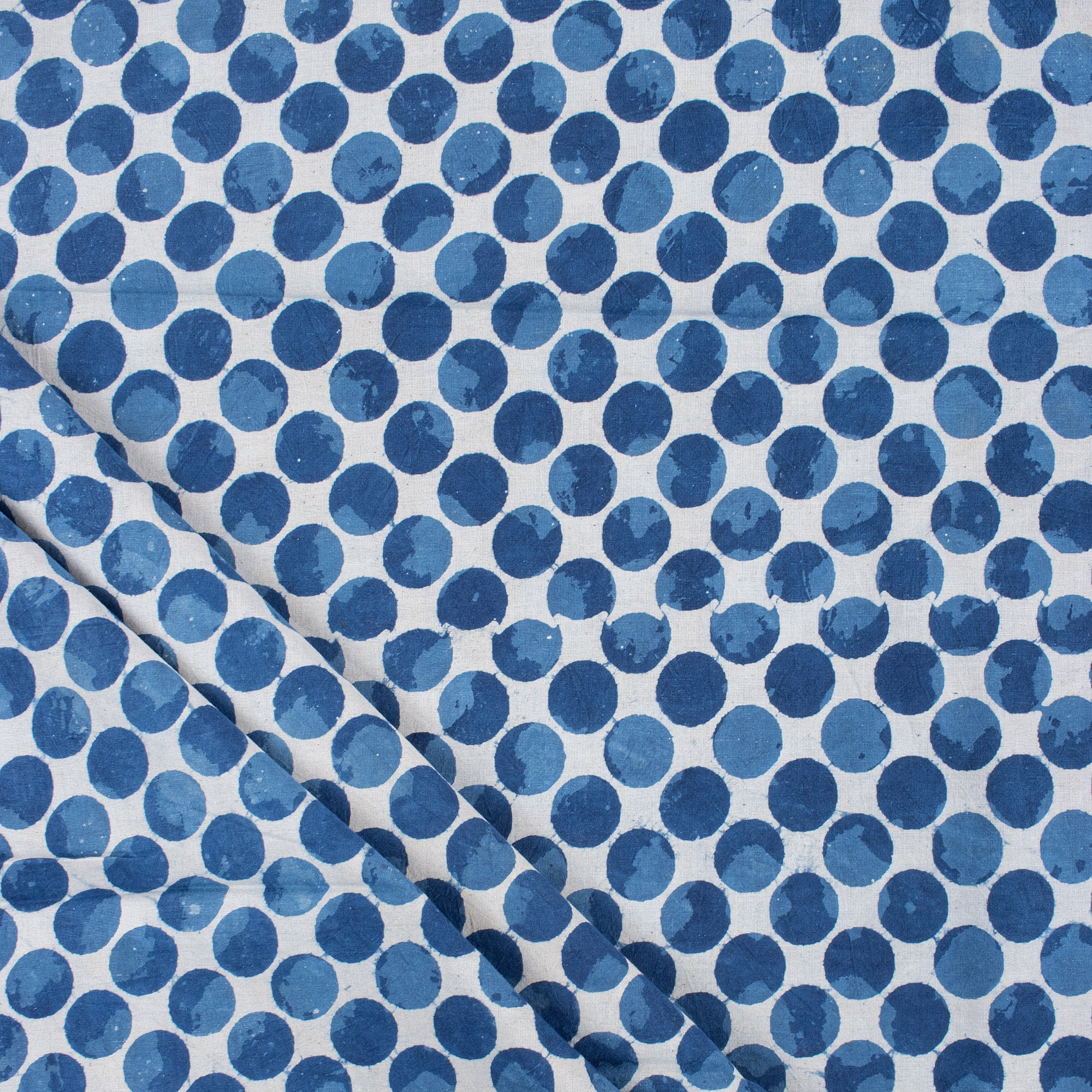 Indigo Blue Polka Dots Hand Block Cotton Fabric by Yard