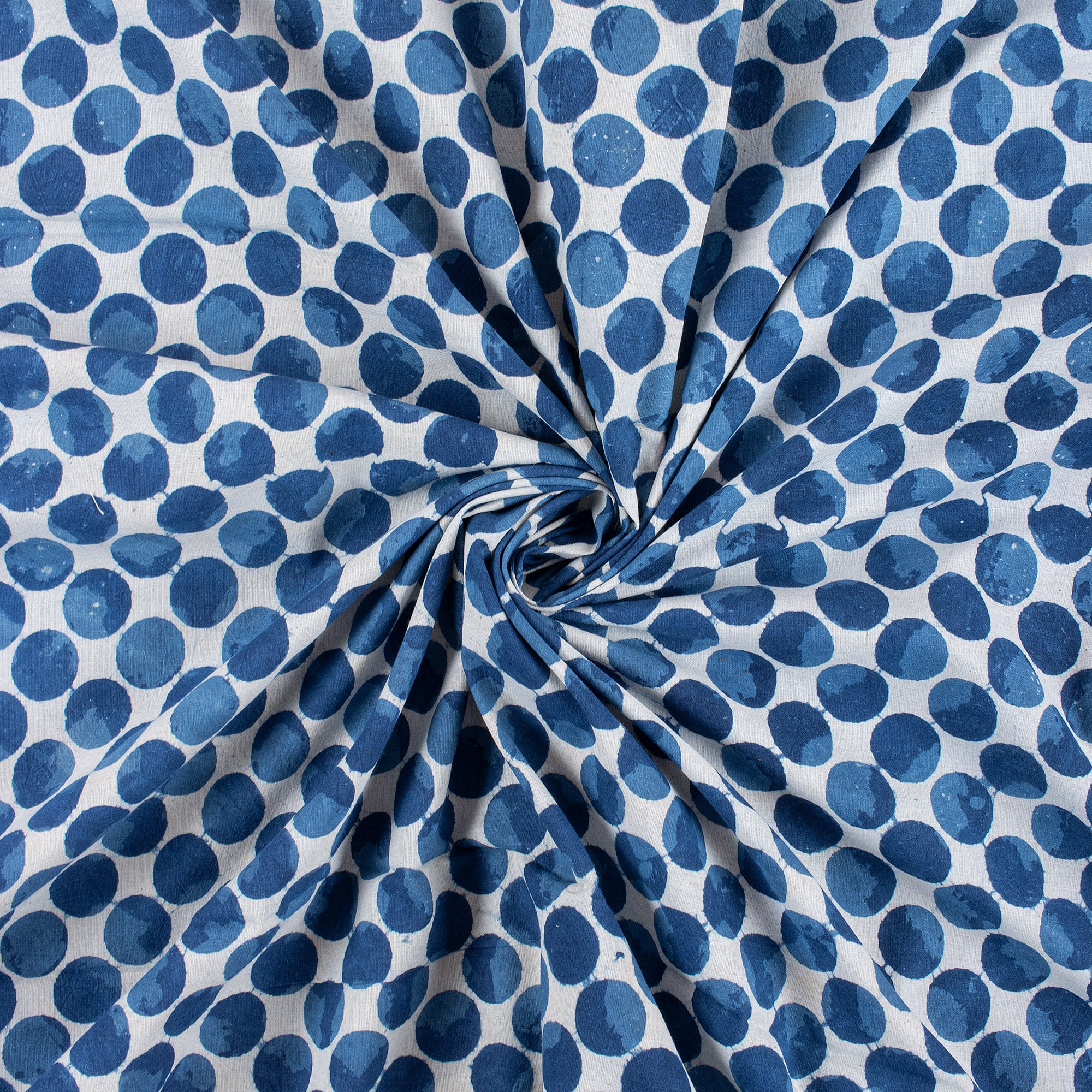 Indigo Blue Polka Dots Hand Block Cotton Fabric by Yard - Image 2