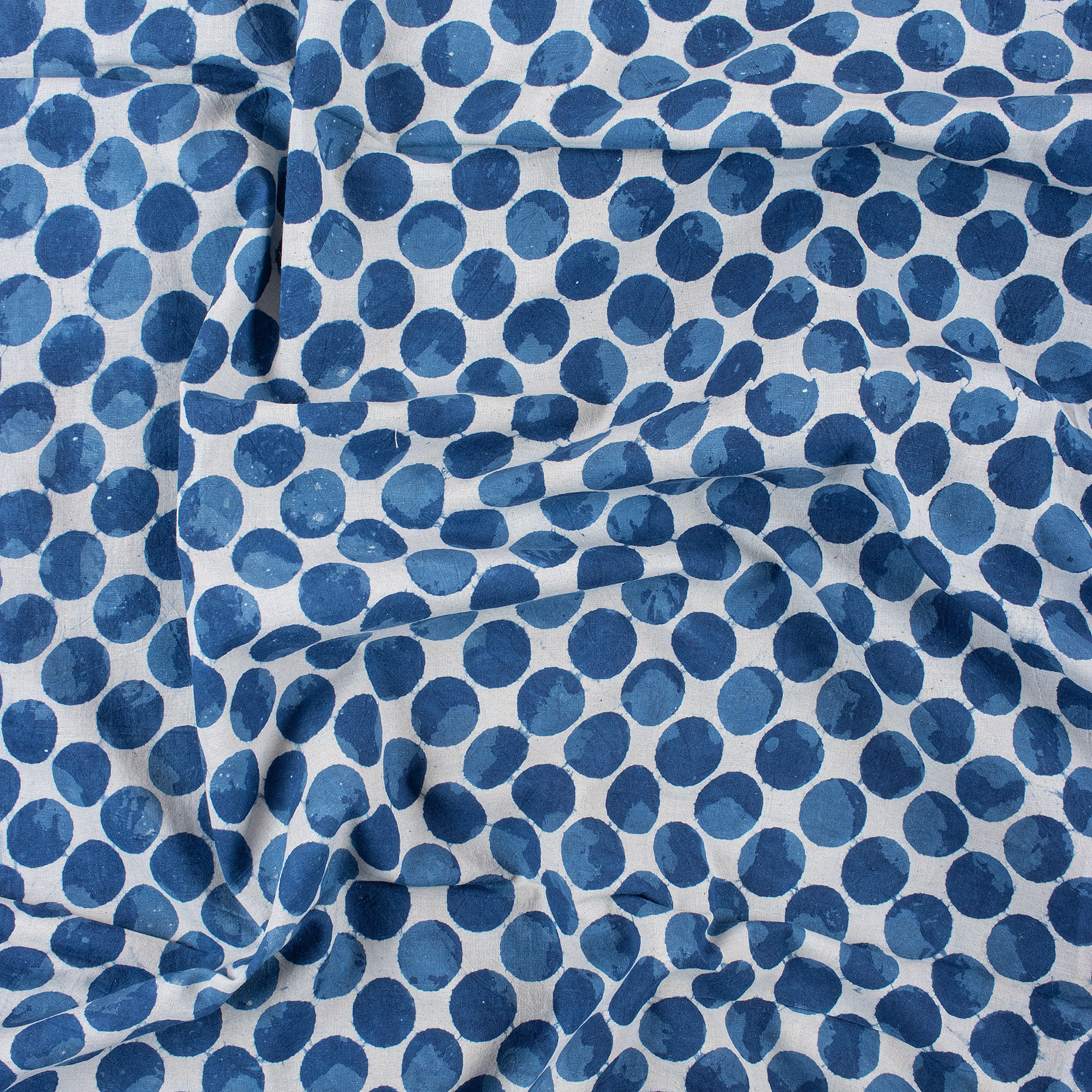 Indigo Blue Polka Dots Hand Block Cotton Fabric by Yard - Image 3