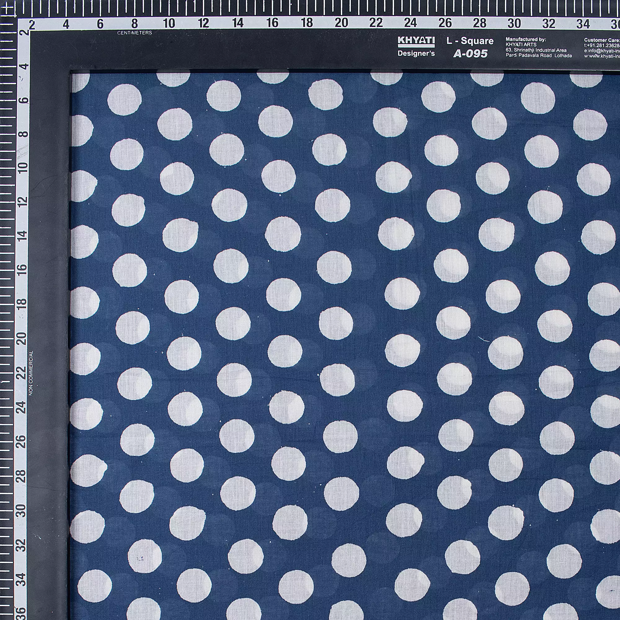 Indigo Blue Polka Dots Hand Block Printed Discharge Fabric - Image 2