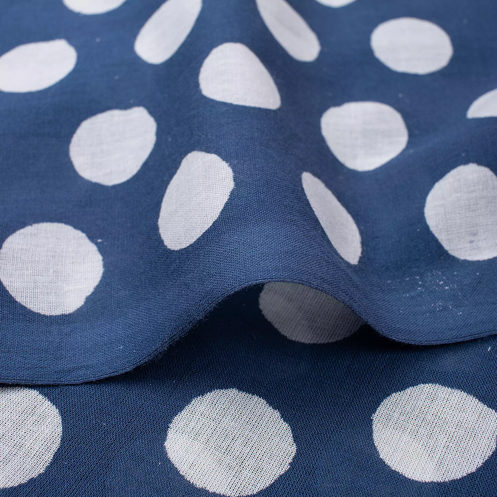 Indigo Blue Polka Dots Hand Block Printed Discharge Fabric - Image 3