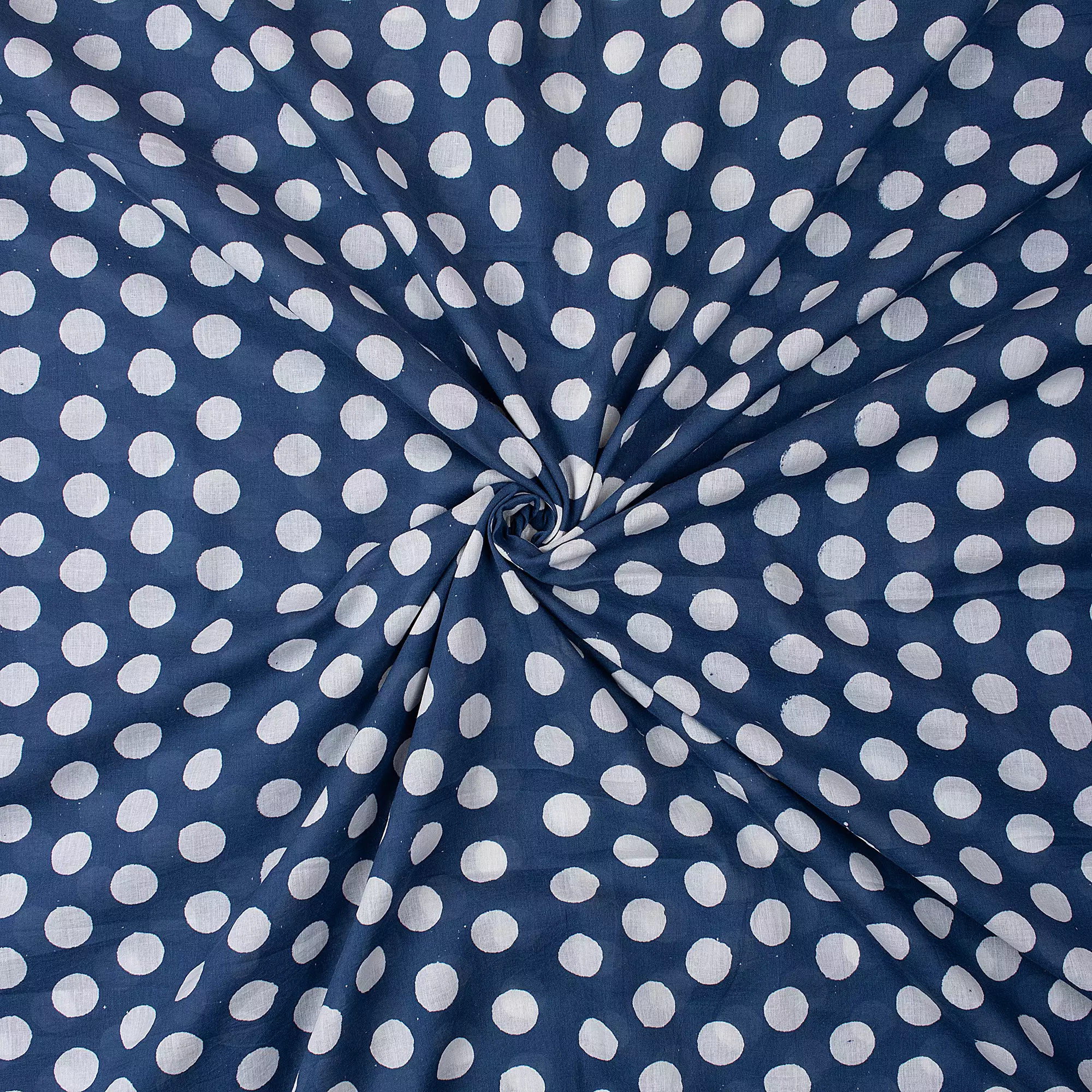 Indigo Blue Polka Dots Hand Block Printed Discharge Fabric - Image 4