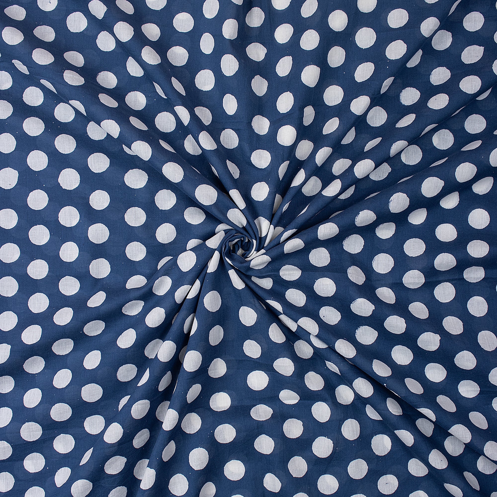 Indigo Blue Polkas Dot Hand Block Print Cotton Fabric - Image 2