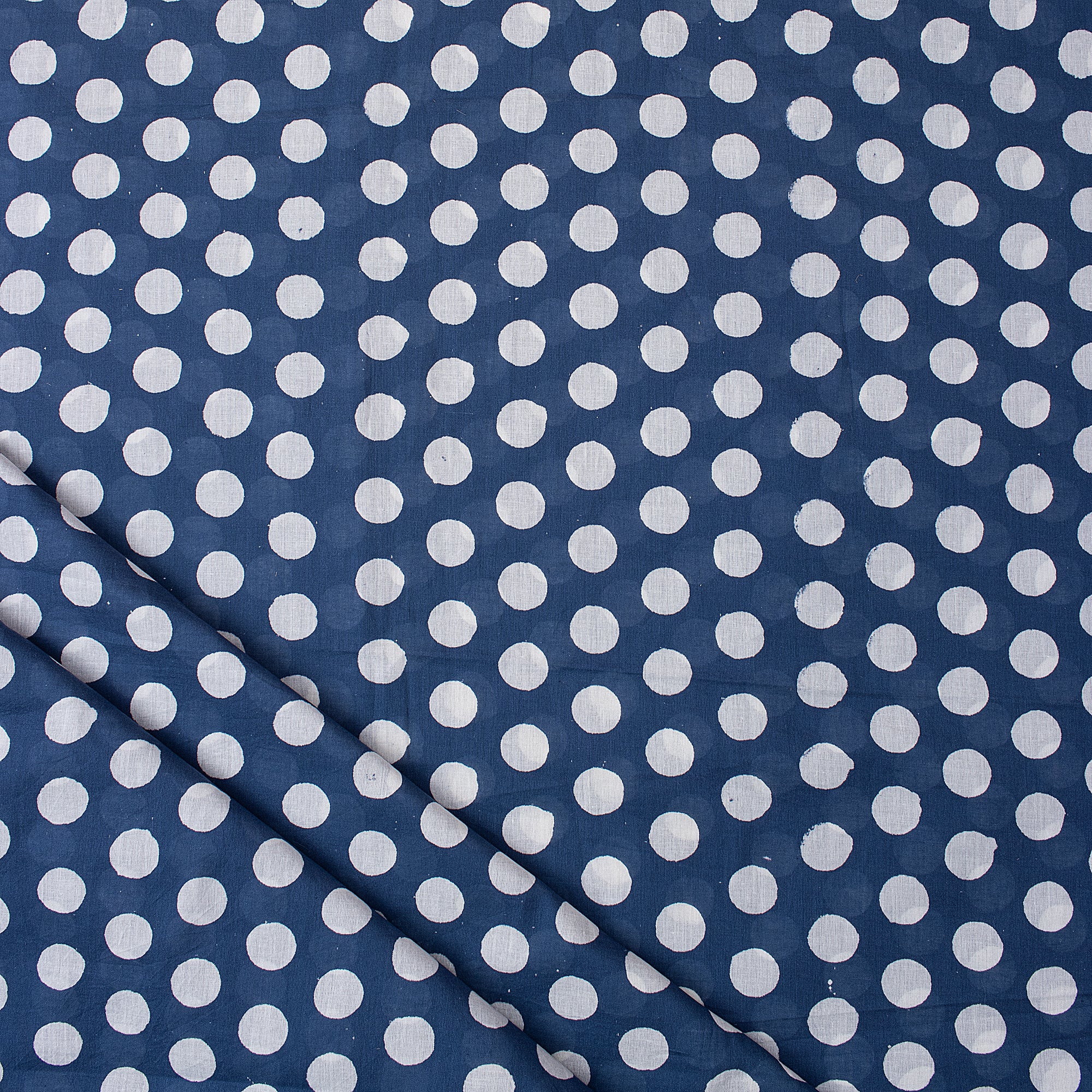 Indigo Blue Polkas Dot Hand Block Print Cotton Fabric - Image 4