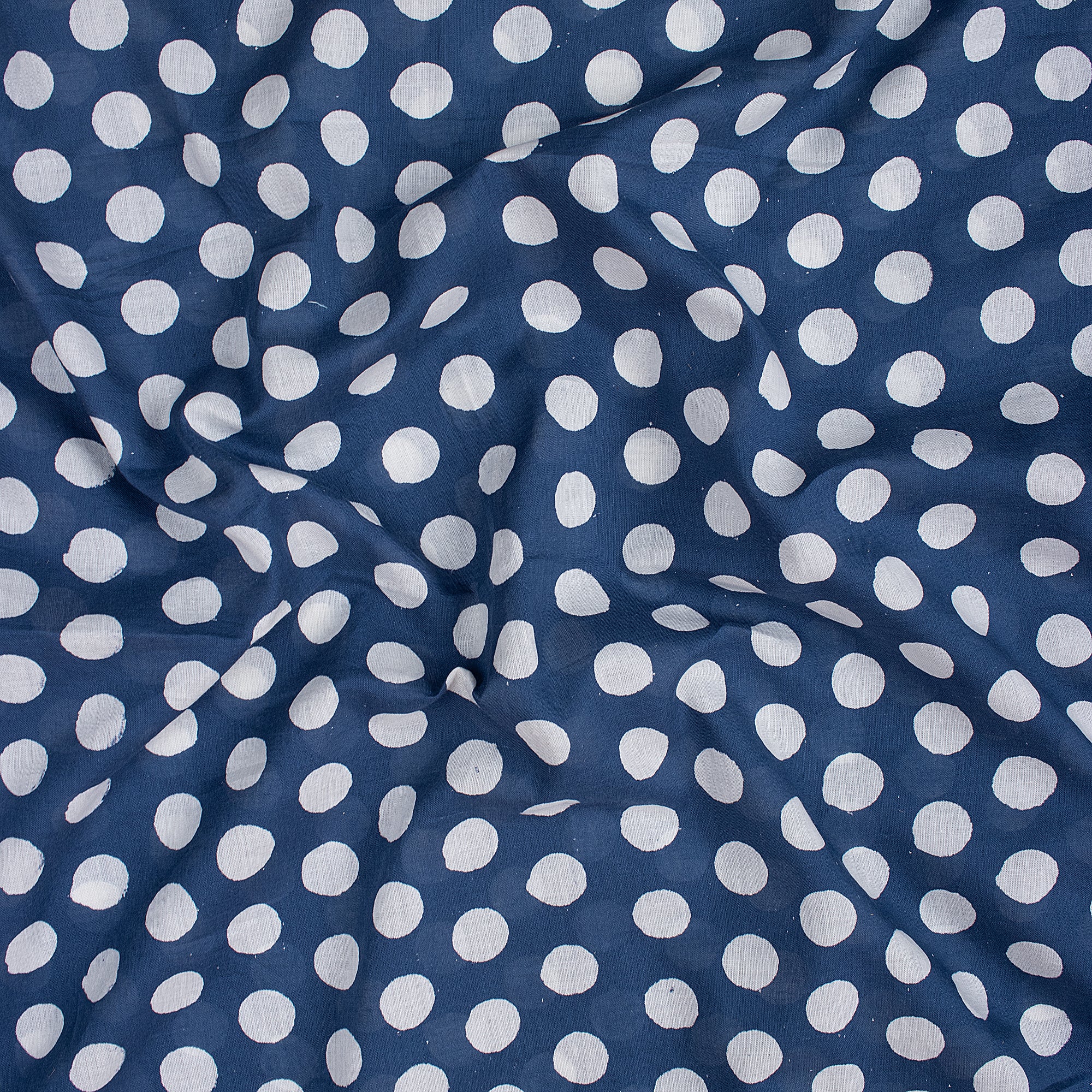 Indigo Blue Polkas Dot Hand Block Print Cotton Fabric - Image 5