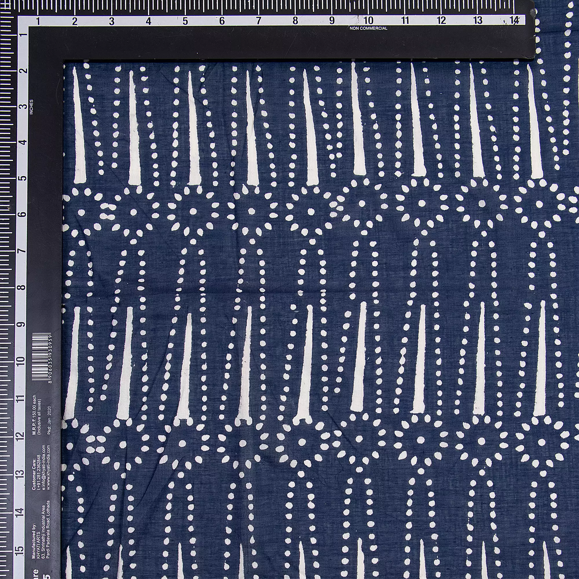Indigo Blue Printed Pure Cotton Discharge Fabric - Image 2