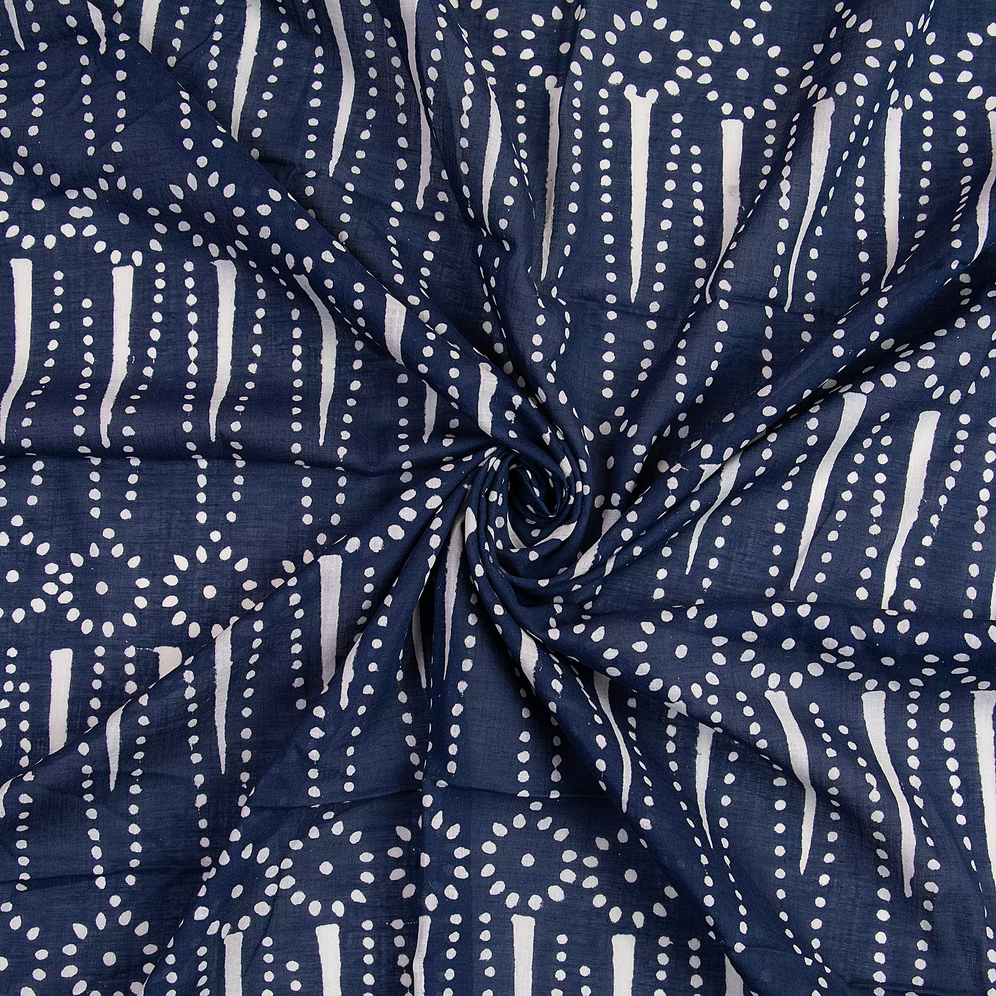 Indigo Blue Printed Pure Cotton Discharge Fabric - Image 3