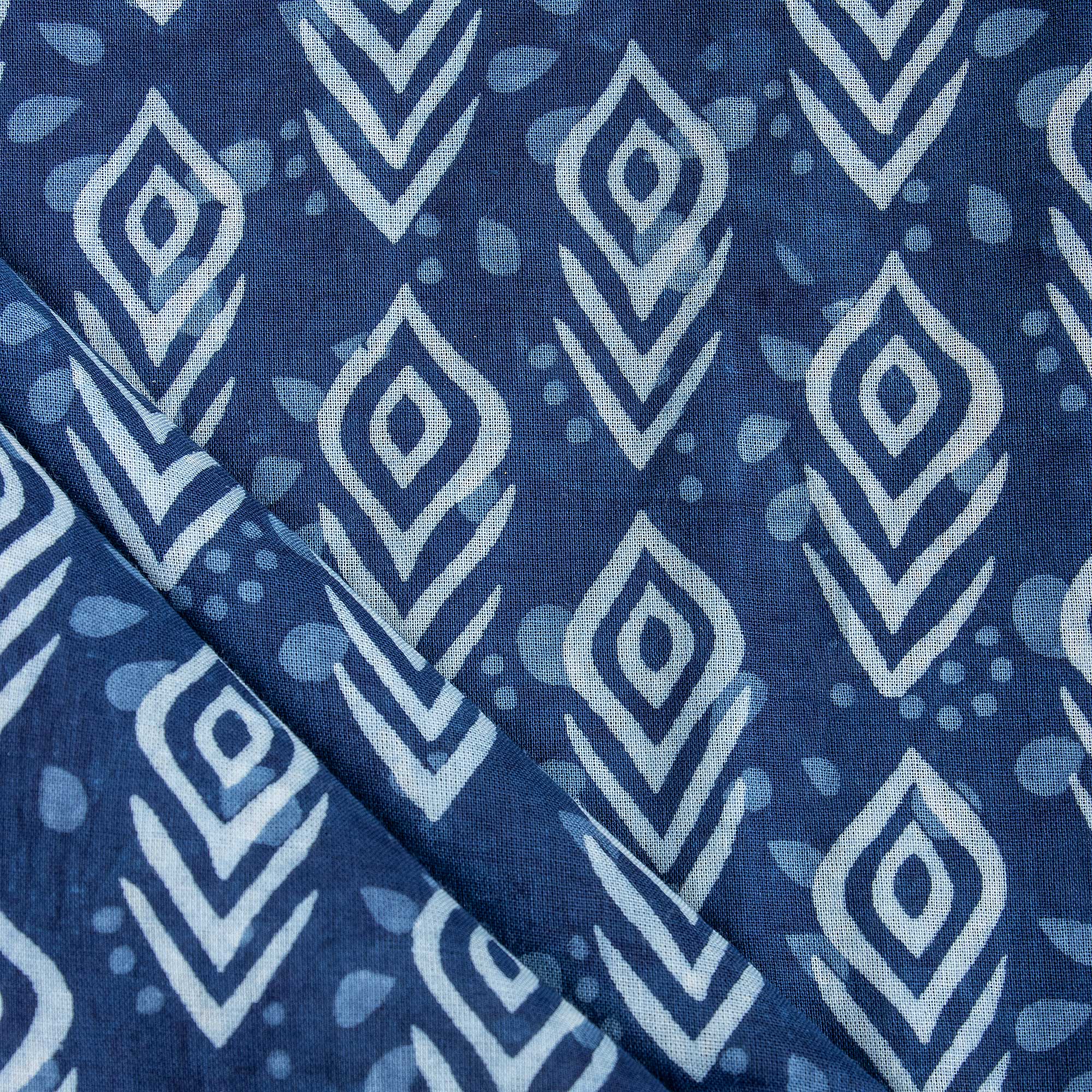 Indigo Blue Indian Hand Printed Pure Cotton Light Weighted Fabric for Napkin
