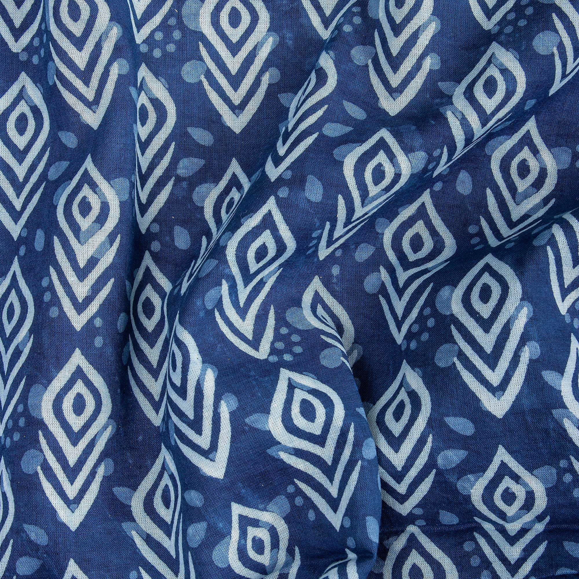 Indigo Blue Indian Hand Printed Pure Cotton Light Weighted Fabric for Napkin - Image 3