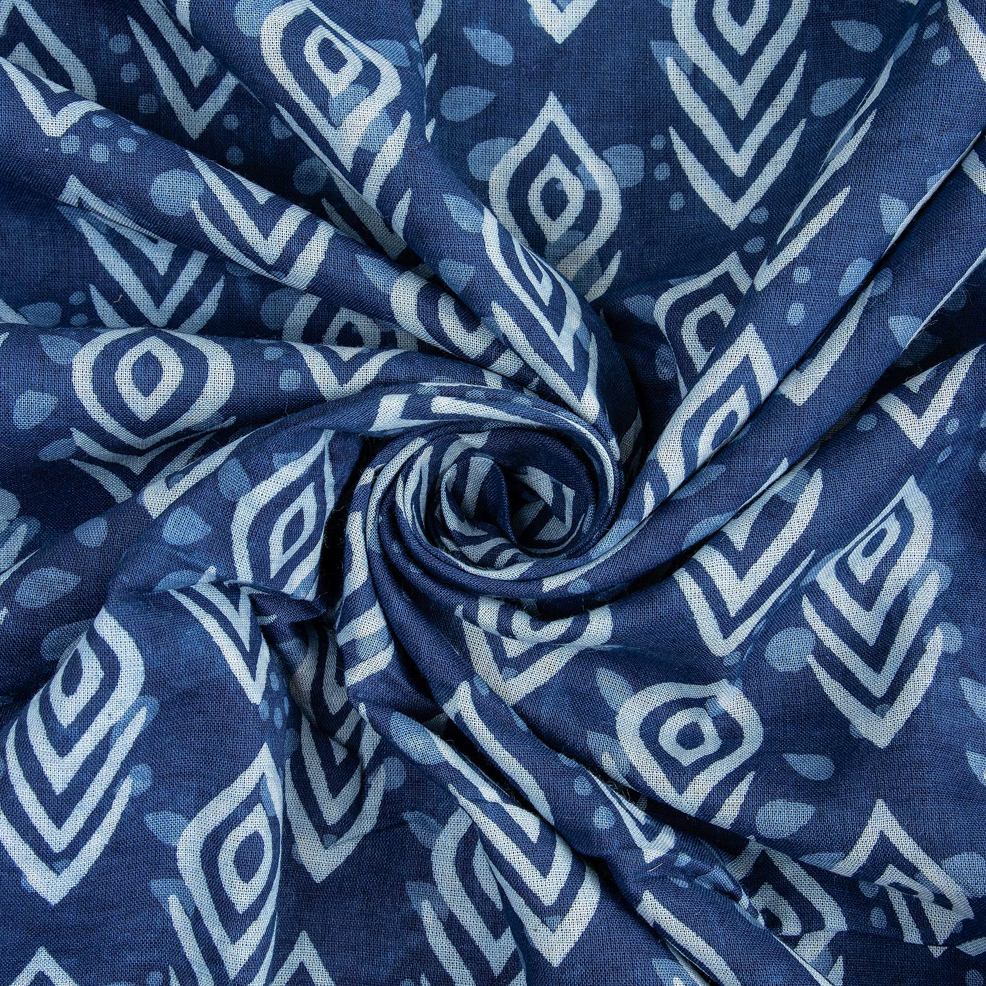 Indigo Blue Indian Hand Printed Pure Cotton Light Weighted Fabric for Napkin - Image 5