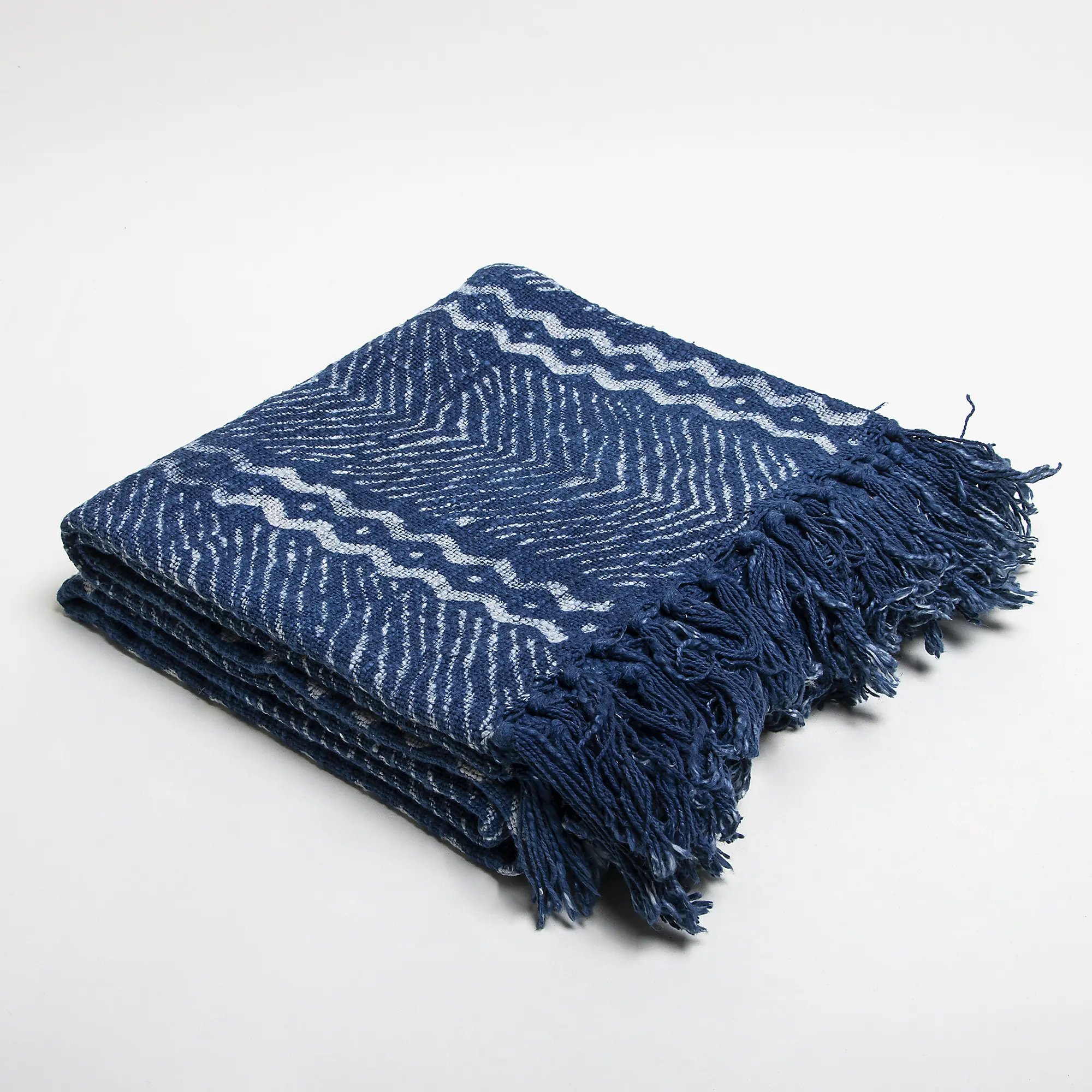 Indian Indigo Hand Block Printed Cotton Throw Blanket - Image 4