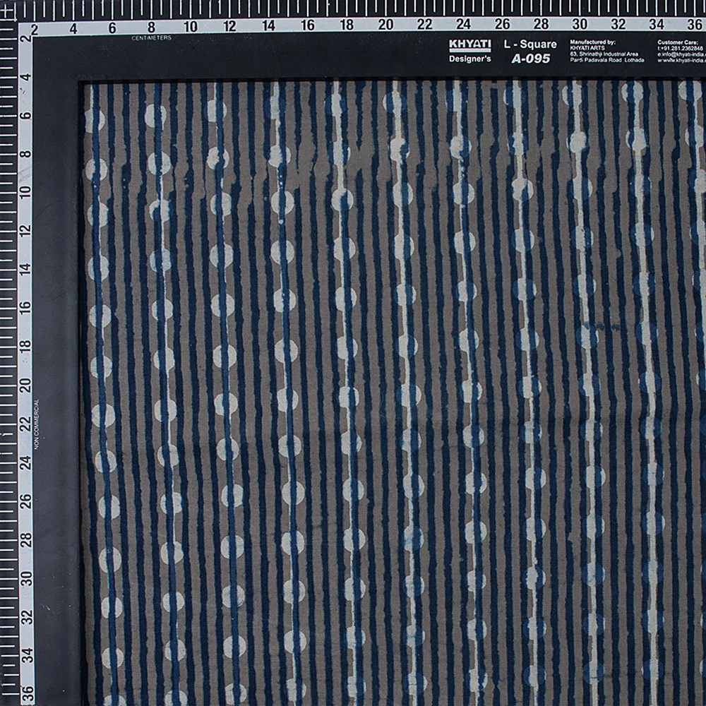 Indigo Blue Striped Print Handcrafted Multiuse Cotton Running Fabric