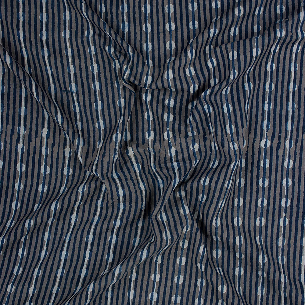 Indigo Blue Striped Print Handcrafted Multiuse Cotton Running Fabric - Image 4