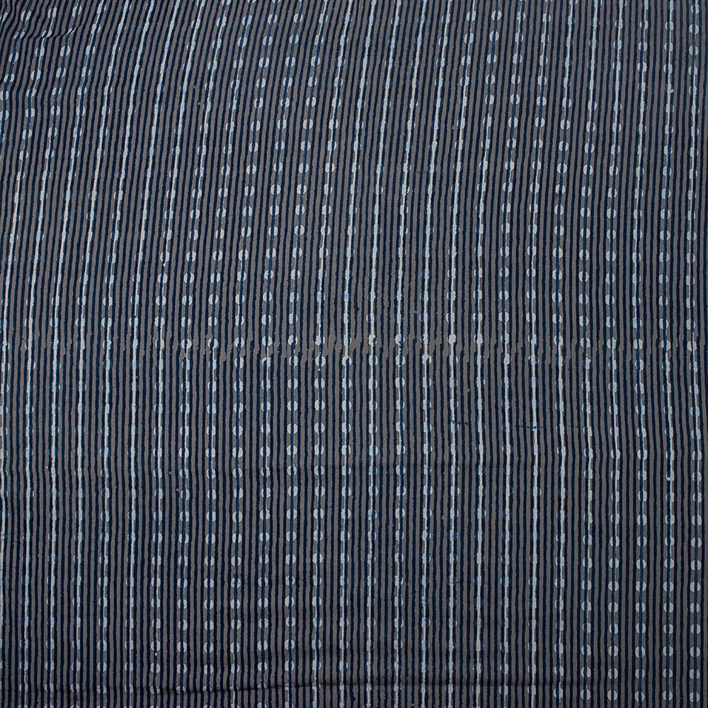 Indigo Blue Striped Print Handcrafted Multiuse Cotton Running Fabric - Image 6