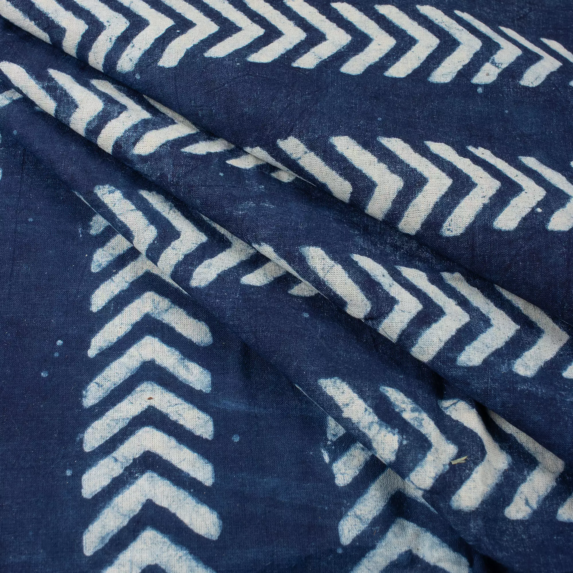 Indigo Chevron Stripe Hand Block Printed Cotton Fabric - Image 5