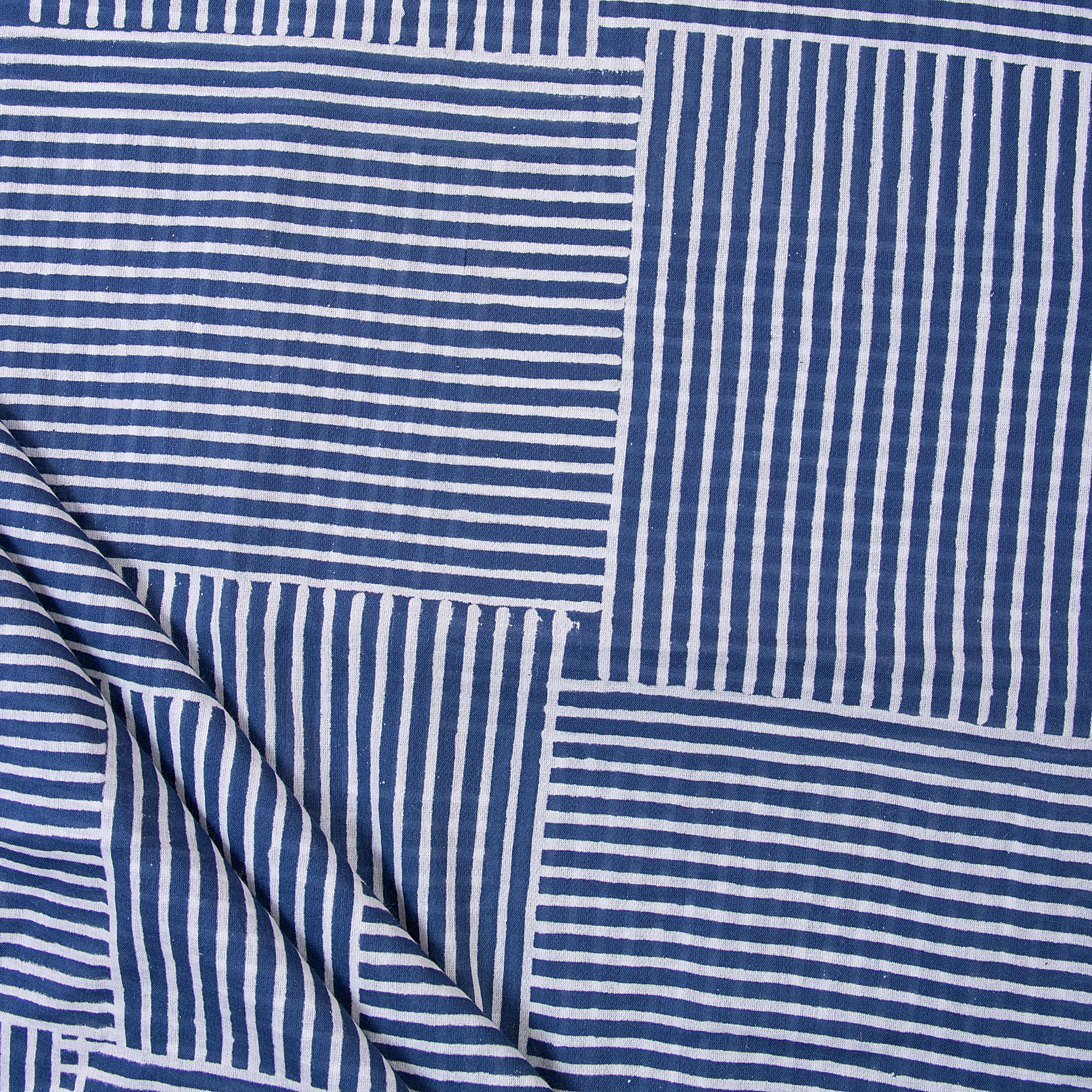 Indigo Blue Striped Handcrafted Multi Used Cotton Fabric - Image 2
