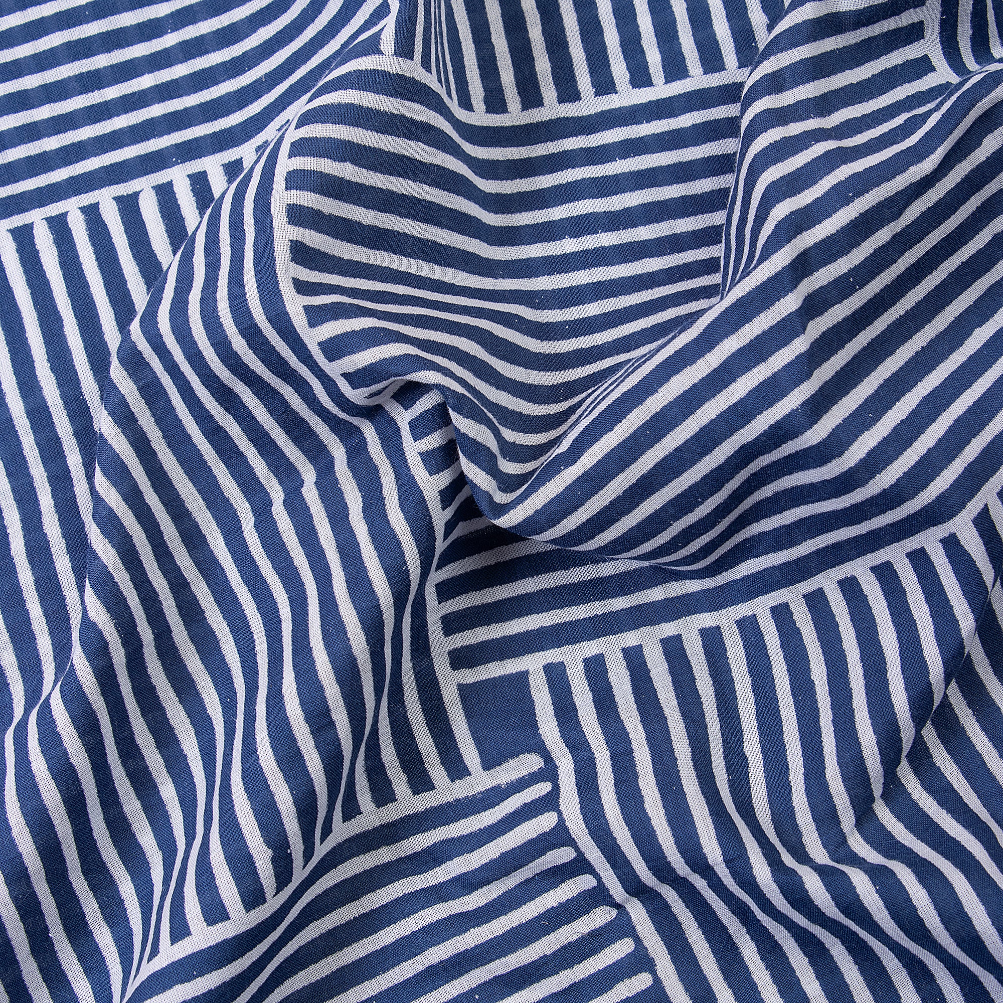 Indigo Blue Striped Handcrafted Multi Used Cotton Fabric - Image 3