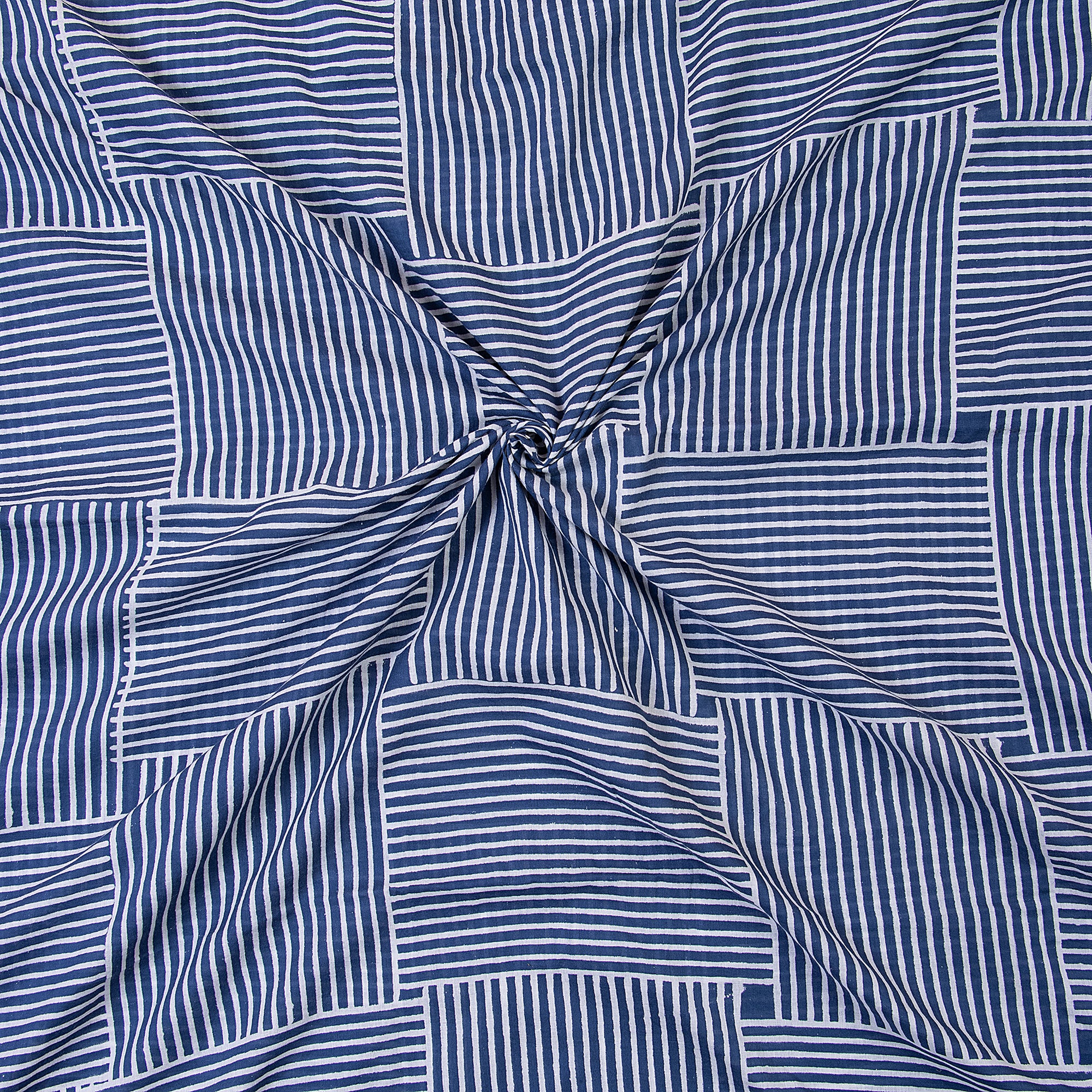 Indigo Blue Striped Handcrafted Multi Used Cotton Fabric - Image 4