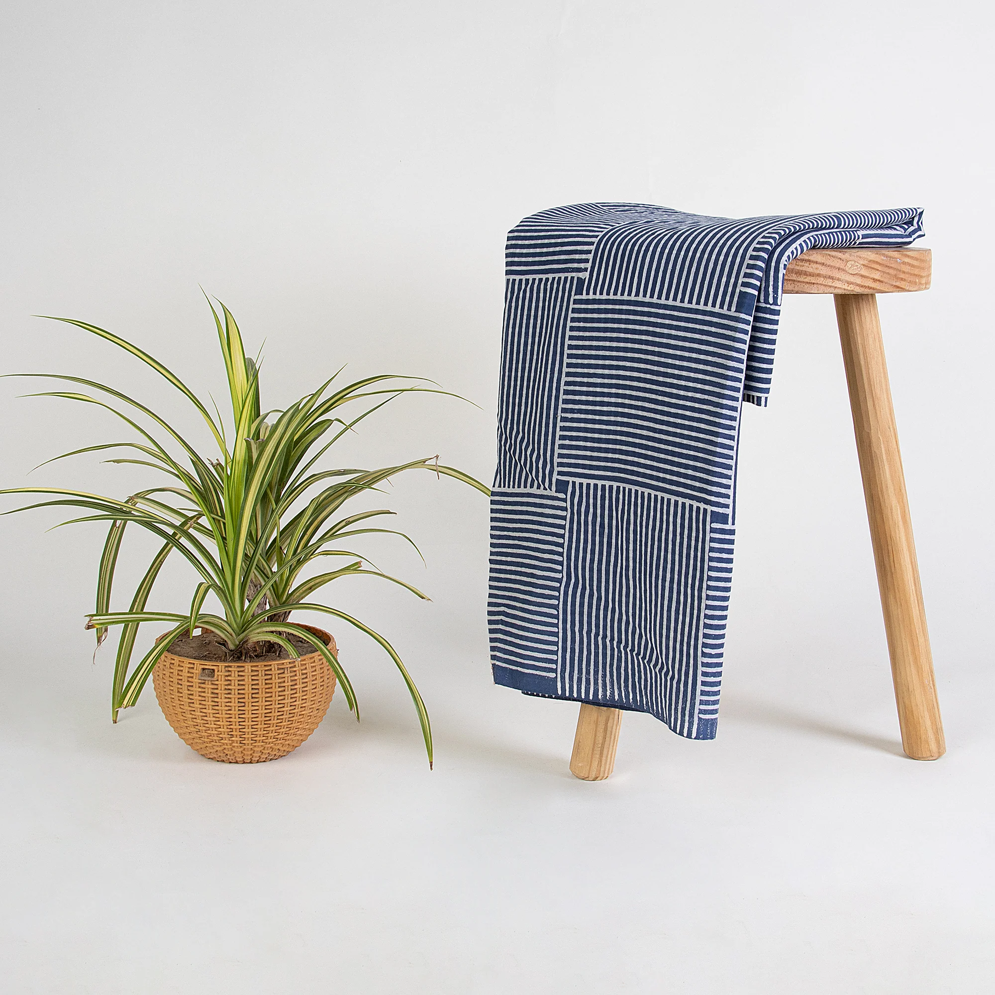 Indigo Blue Striped Handcrafted Multi Used Cotton Fabric - Image 5