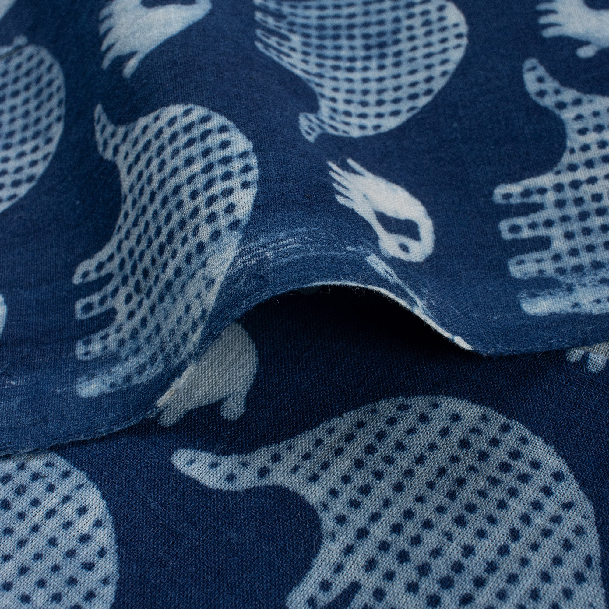 Indian Hand Block Indigo Blue Cotton Fabric - Image 3