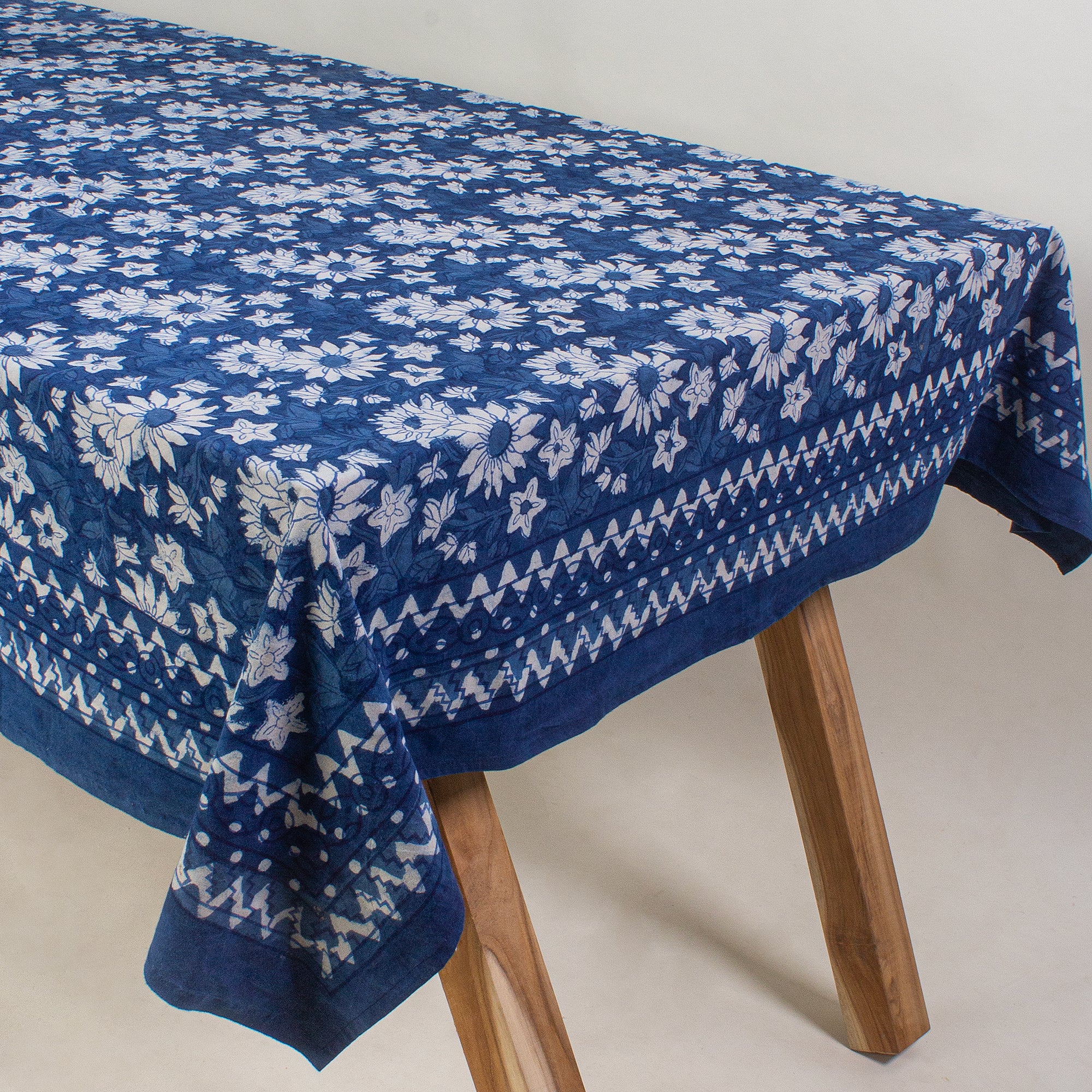 Indigo Dabu Hand Block Print Cotton Dining Table Cloth - Image 4