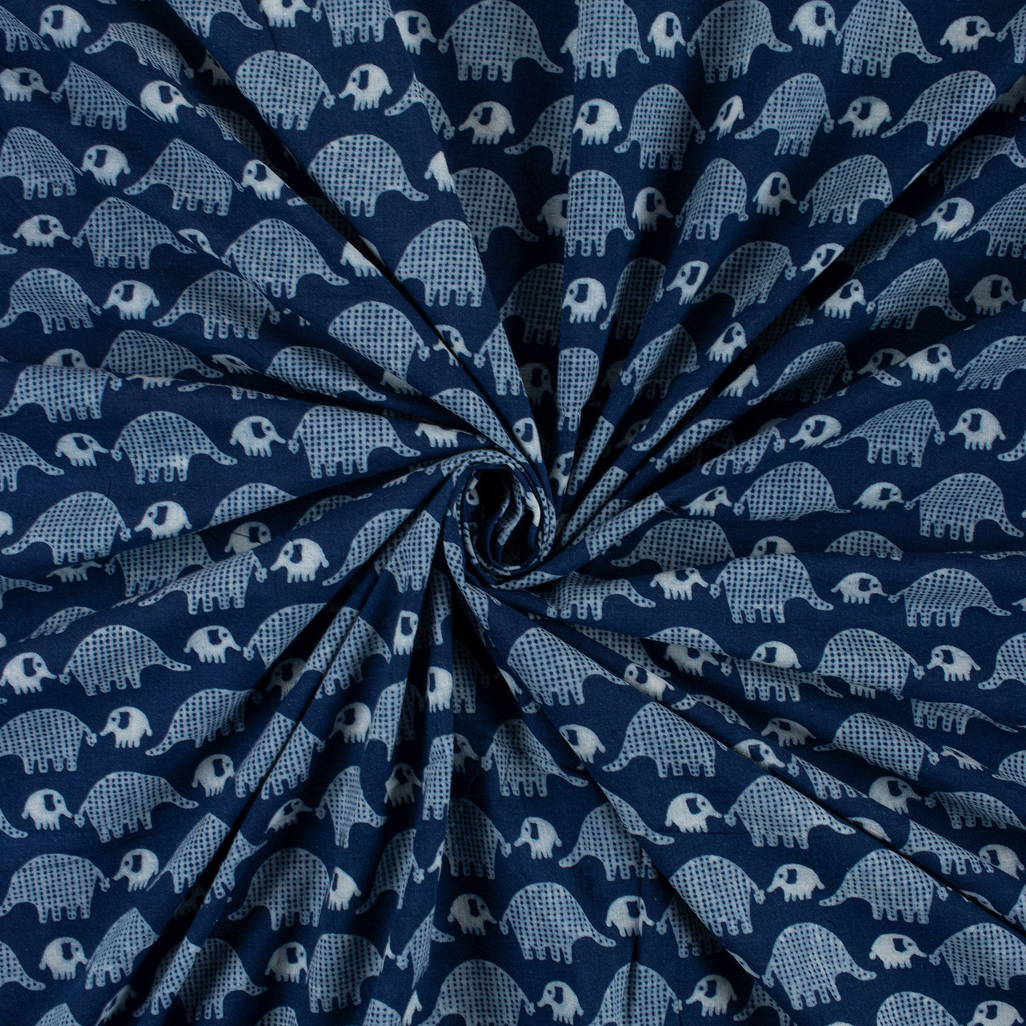 Indigo Blue Indian Hand Blocked Animal Print Cotton Dabu Fabric - Image 4