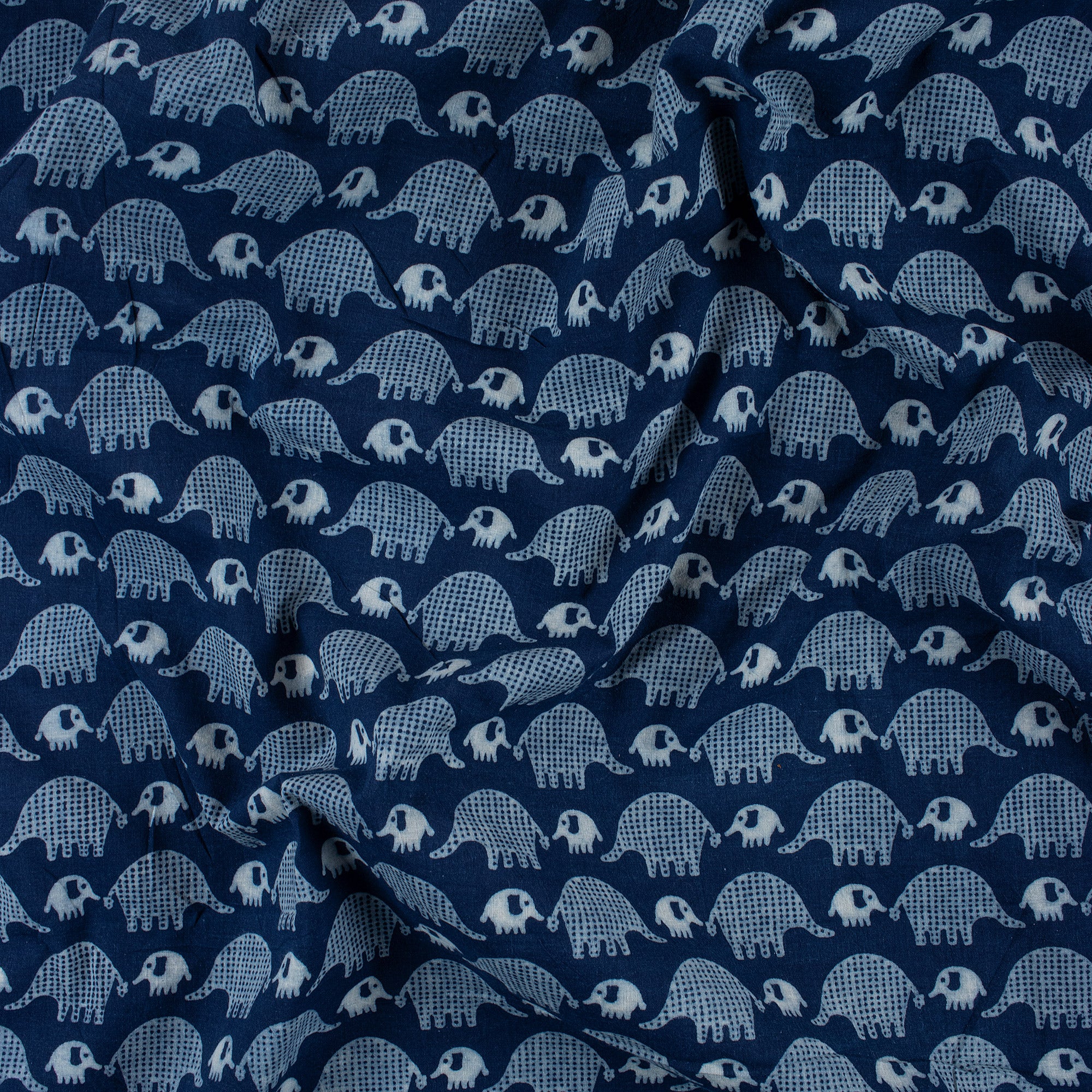 Indigo Blue Indian Hand Blocked Animal Print Cotton Dabu Fabric - Image 5