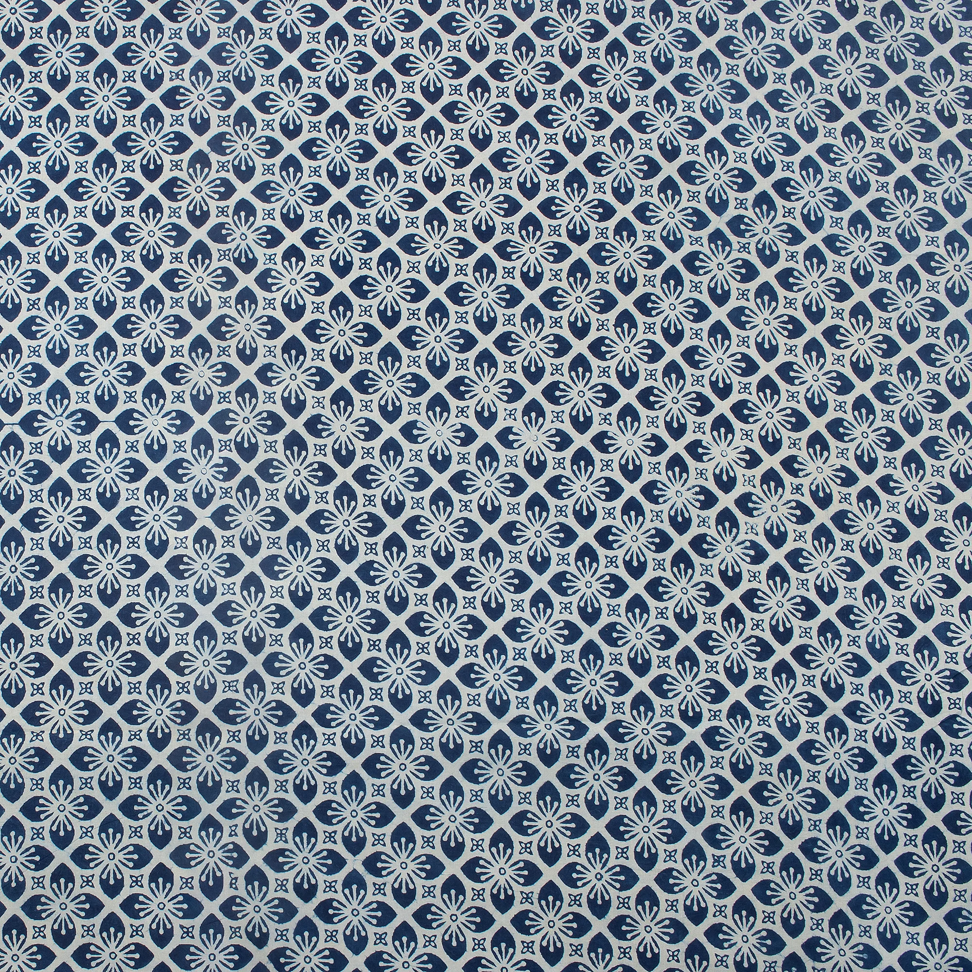 Indian Indigo Blue Hand Blocked Floral Jaipuri Print Fabric - Image 5