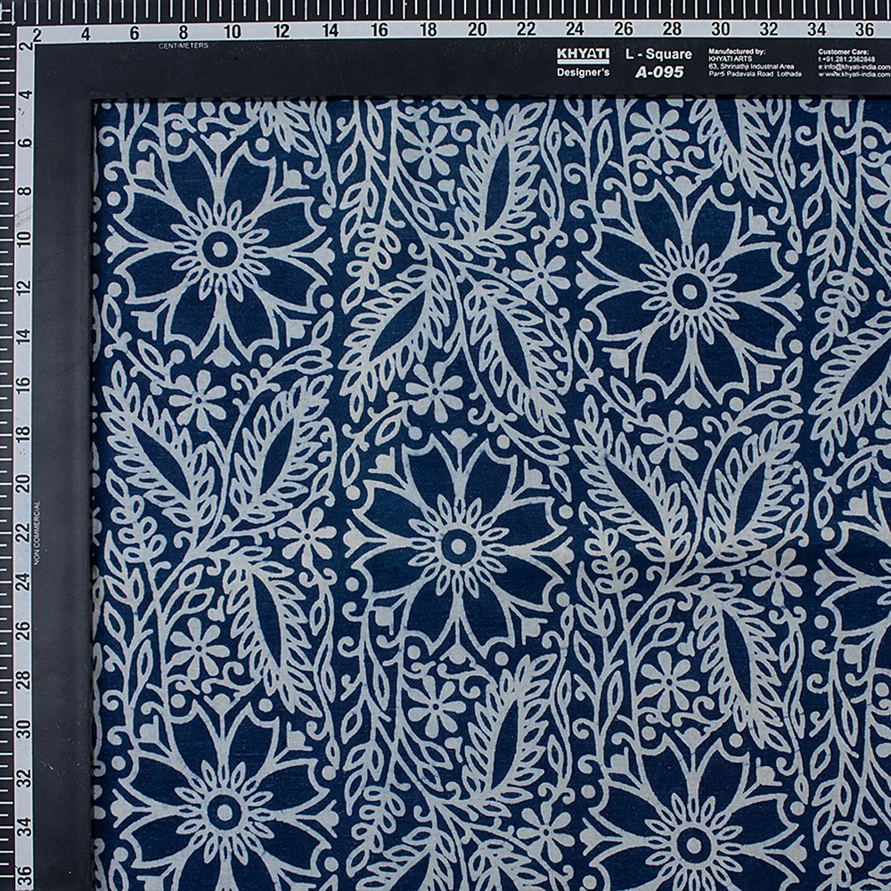 Blue Floral Indian Handmade Indigo Pure Cotton Women's Clothing Fabric