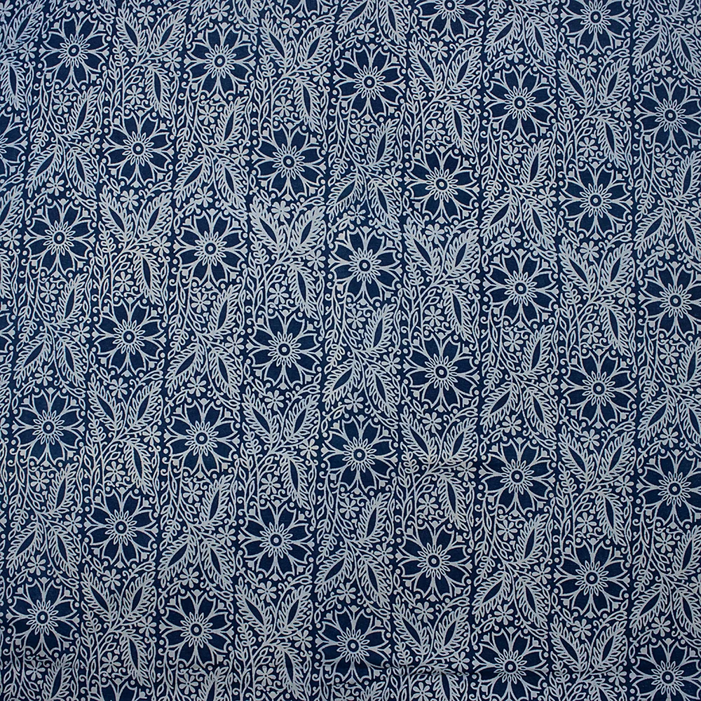 Blue Floral Indian Handmade Indigo Pure Cotton Women's Clothing Fabric - Image 6