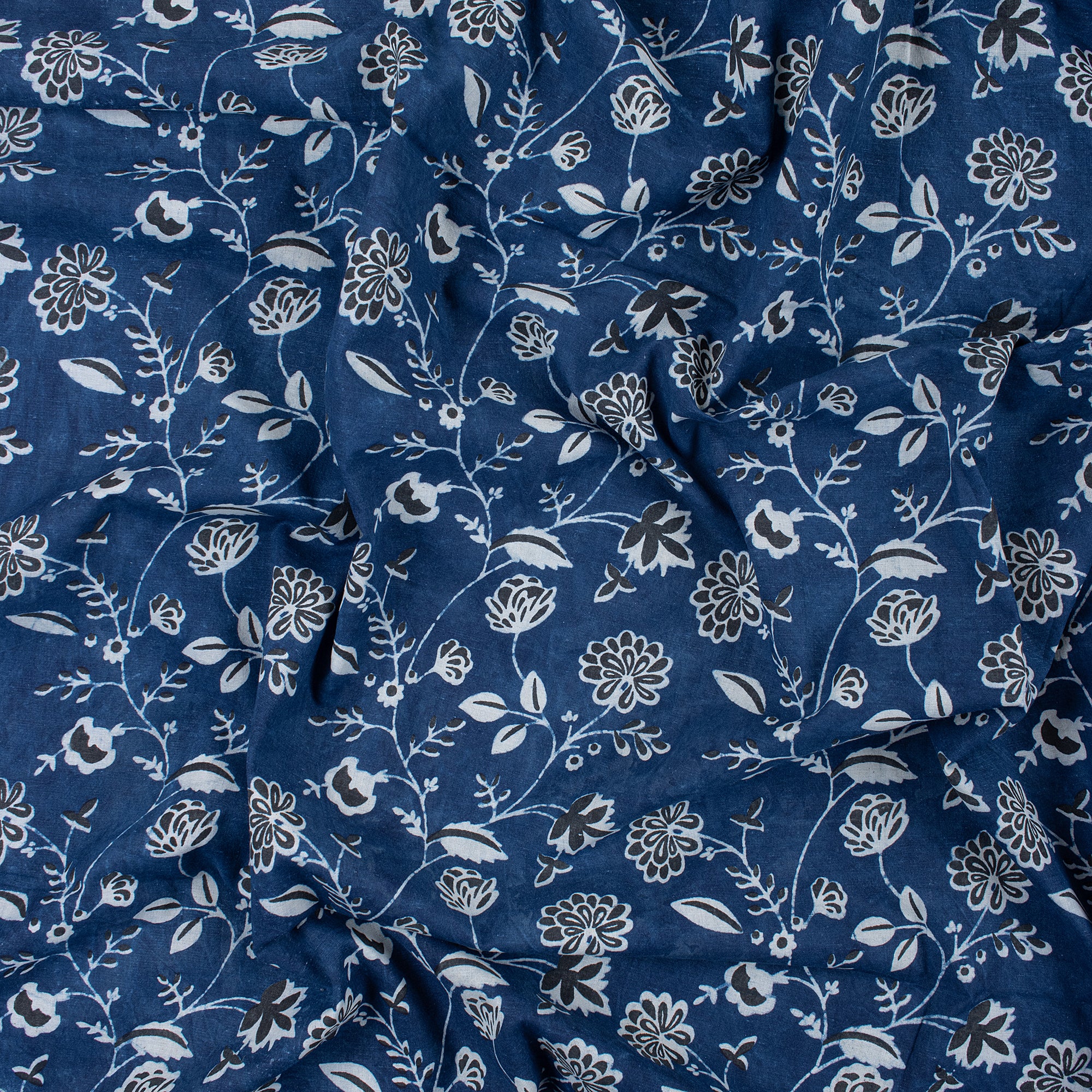 Indian Block Printed Floral Indigo Blue Multipurpose Cotton fabric - Image 3