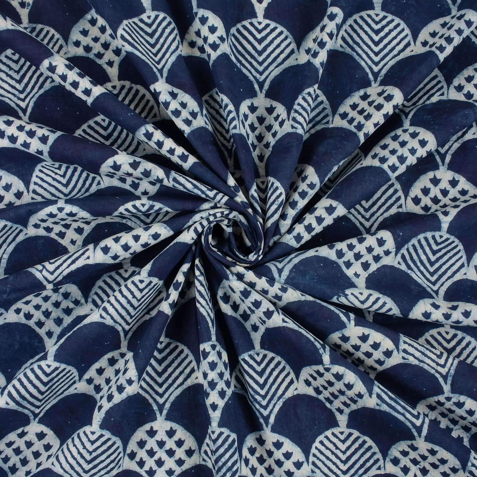 Indigo Geometric Hand Block Printed Cotton Fabric - Image 2