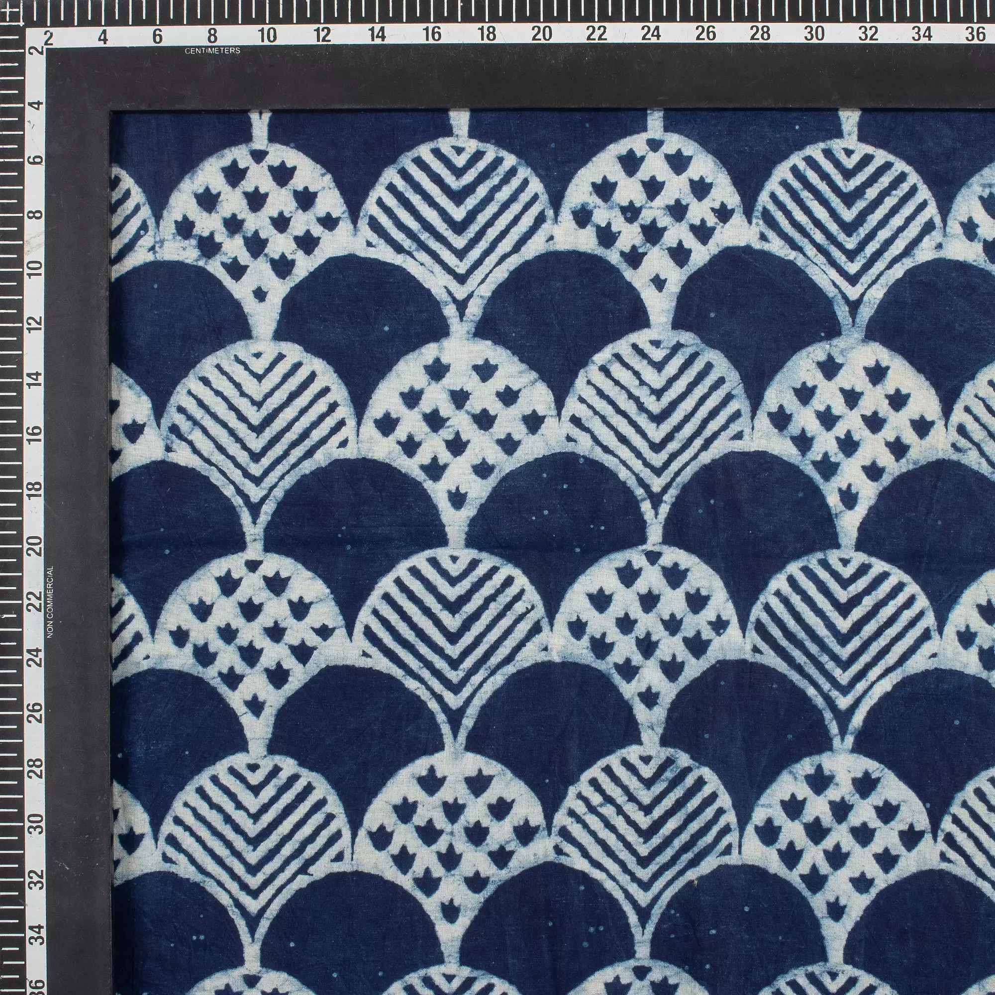 Indigo Geometric Hand Block Printed Cotton Fabric - Image 3
