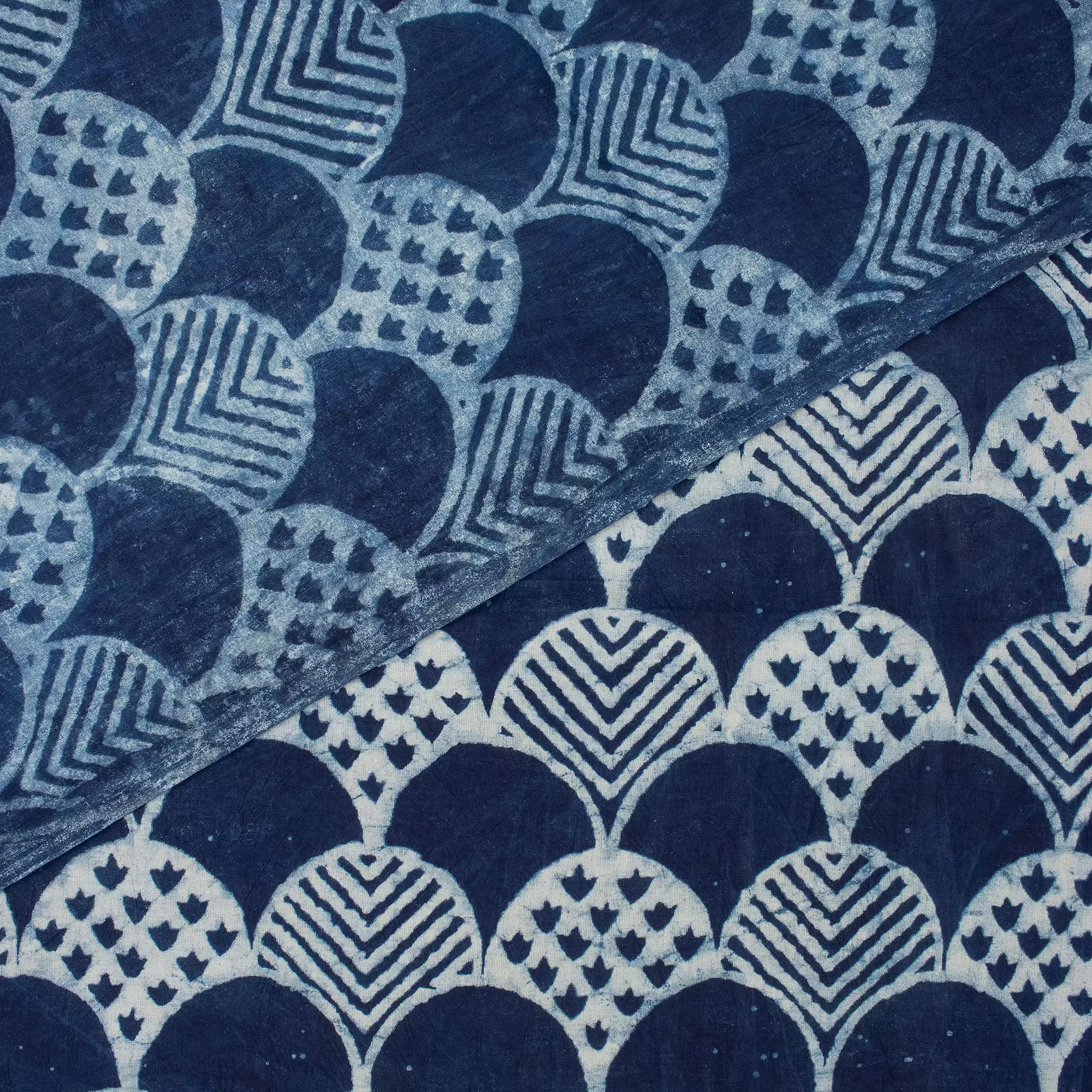 Indigo Geometric Hand Block Printed Cotton Fabric - Image 4