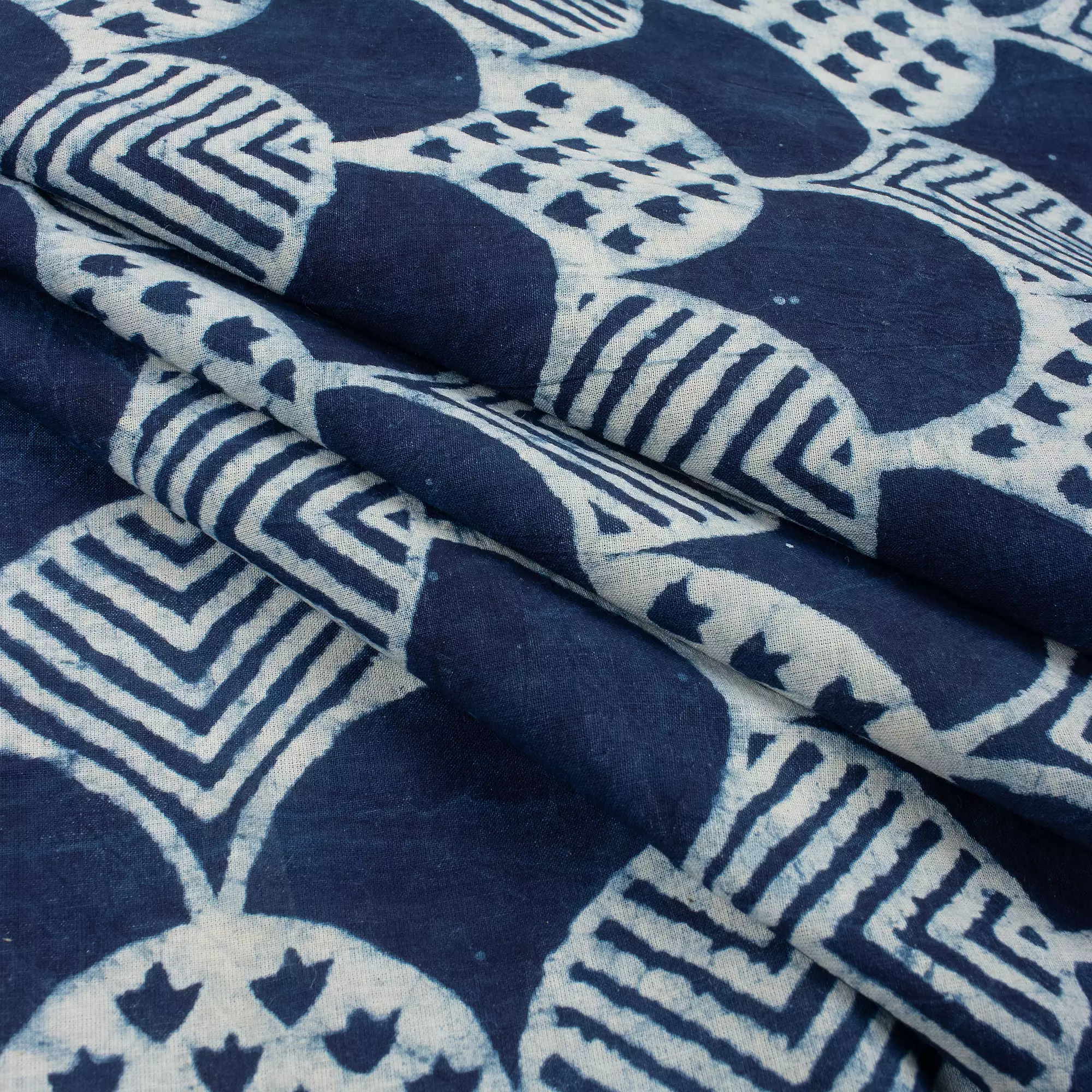 Indigo Geometric Hand Block Printed Cotton Fabric - Image 5