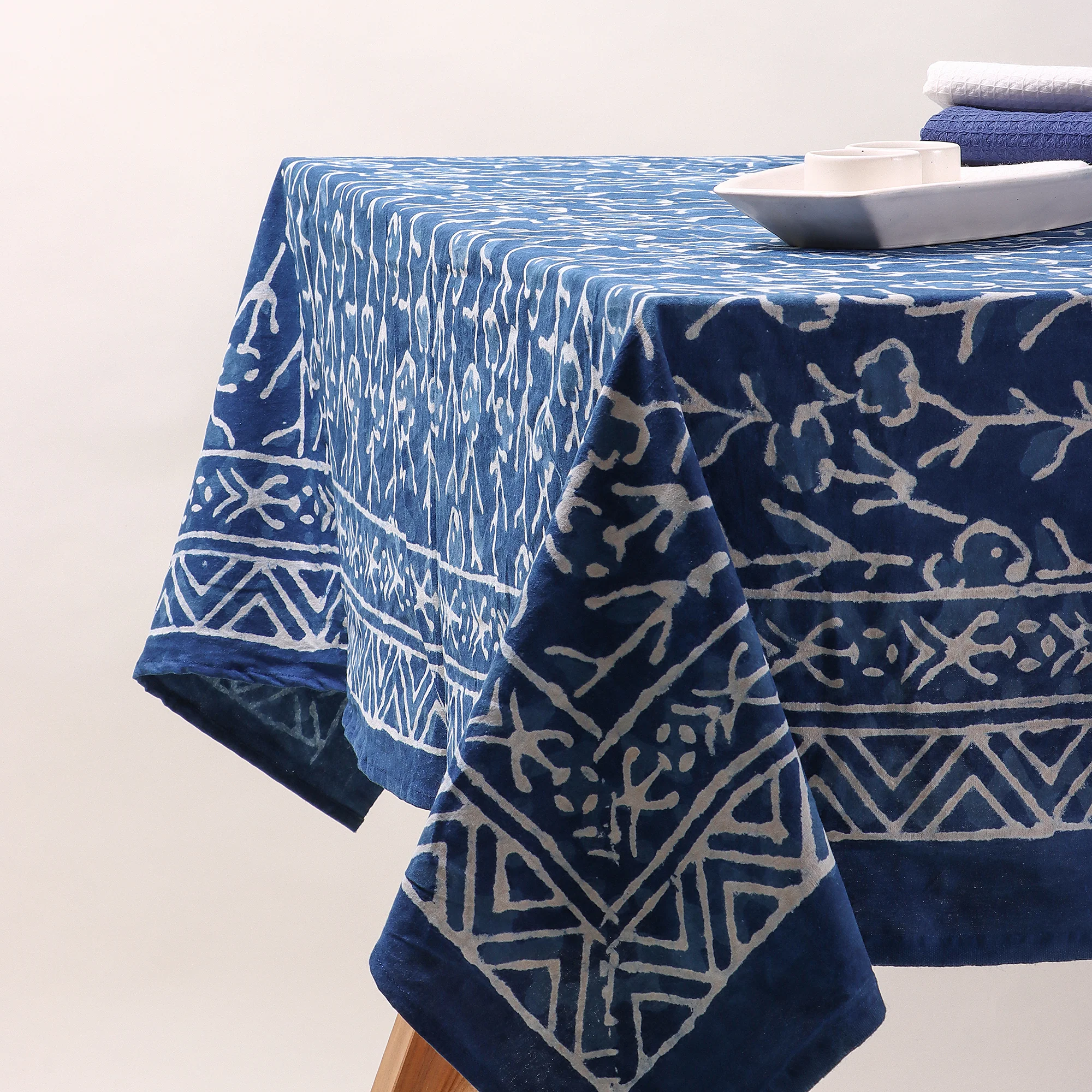 Indigo Hand Block Print Natural Dyed Tablecloths - Image 5