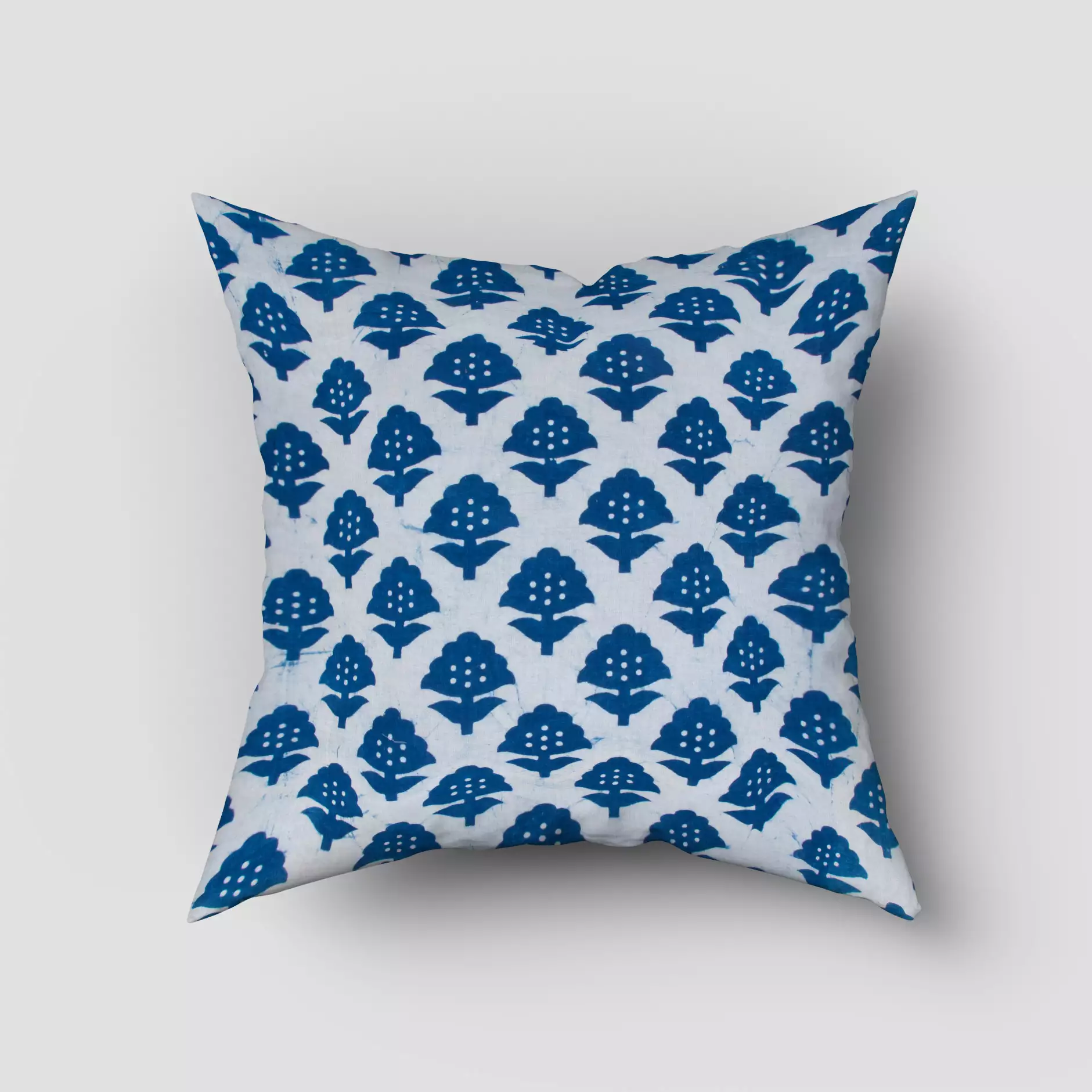 Indigo Floral Hand Block Printed Cotton Cushion Cover