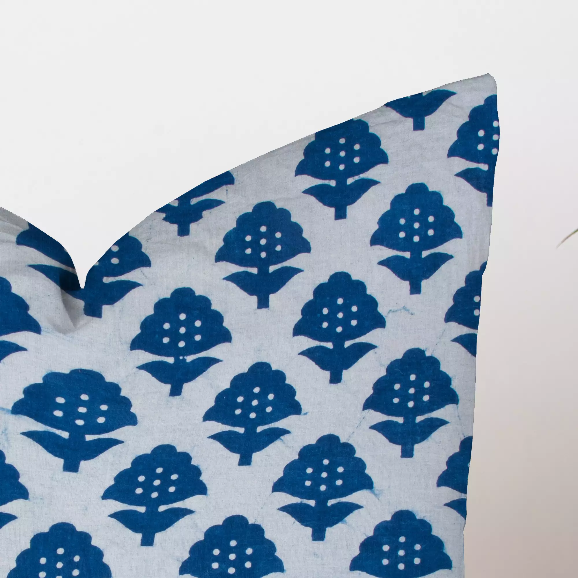 Indigo Floral Hand Block Printed Cotton Cushion Cover - Image 4